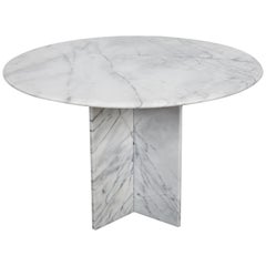 1970s Round Italian Carrara Marble Dining Table