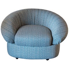 1970s Round Lounge Chair White or Blue or Green or Black Woven Bouclè Fabric