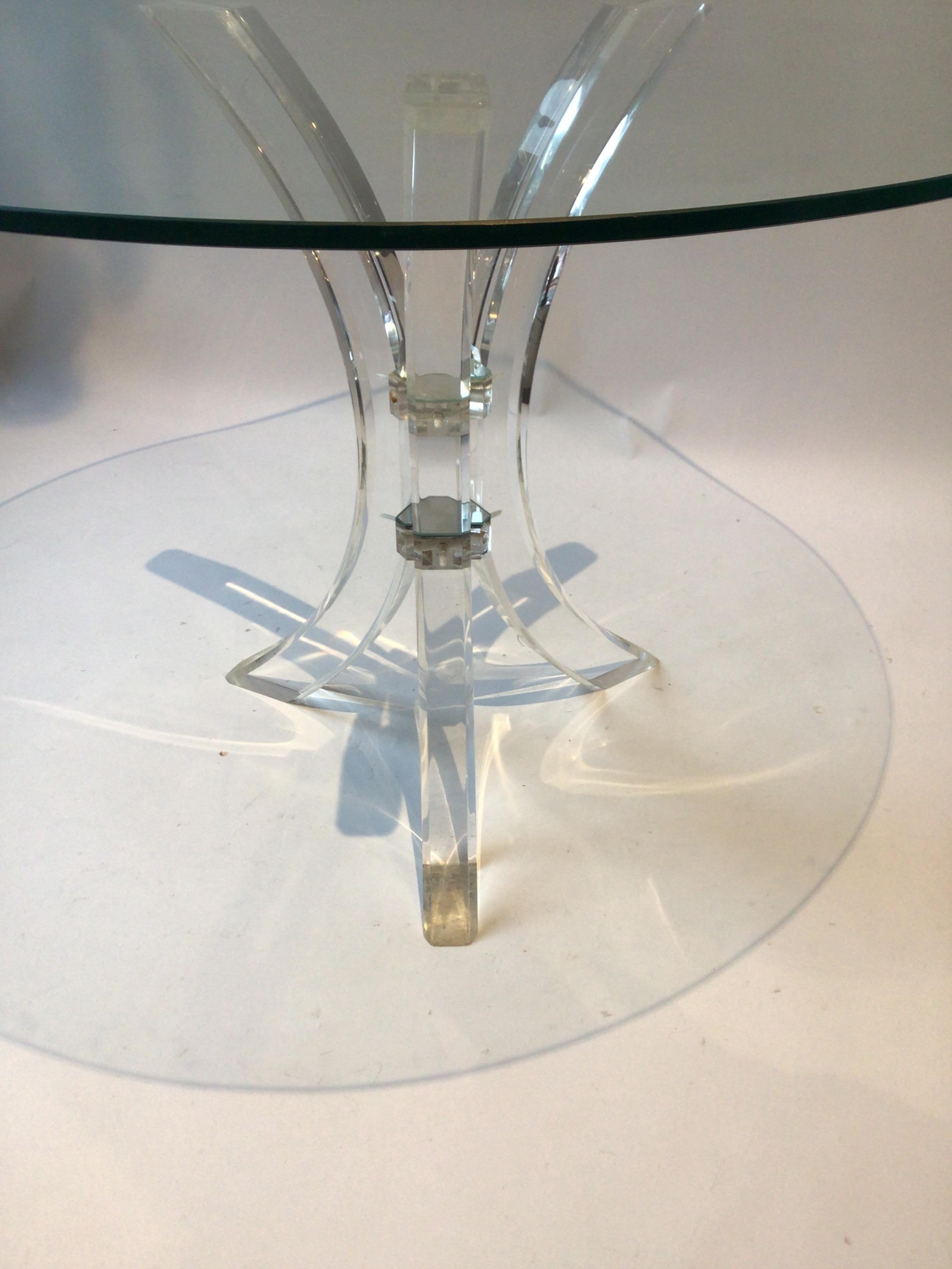 1970s Round Lucite Table With Glass Top 3