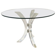1970s Round Lucite Table With Glass Top