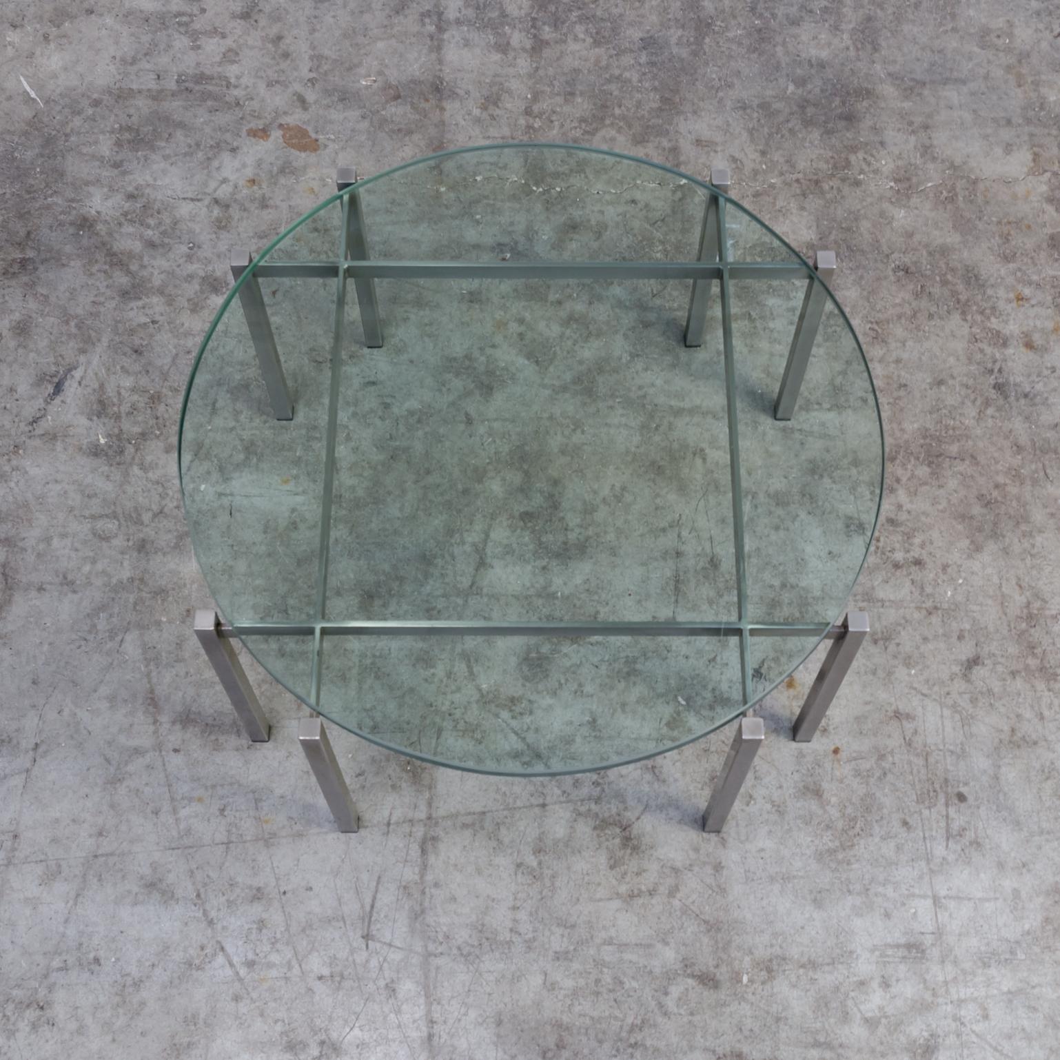 1970s Round Metal and Glass Design Coffee Table For Sale 1