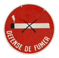 Retro 1970s Round Red with White Lettering Double Sided Defense de Fumer Sign