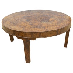 1970s Round Root Wood Table with Geometrically Decorated Top
