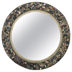 1970s Round Spanish Mirror with Lighted Stone Studded Iron Frame