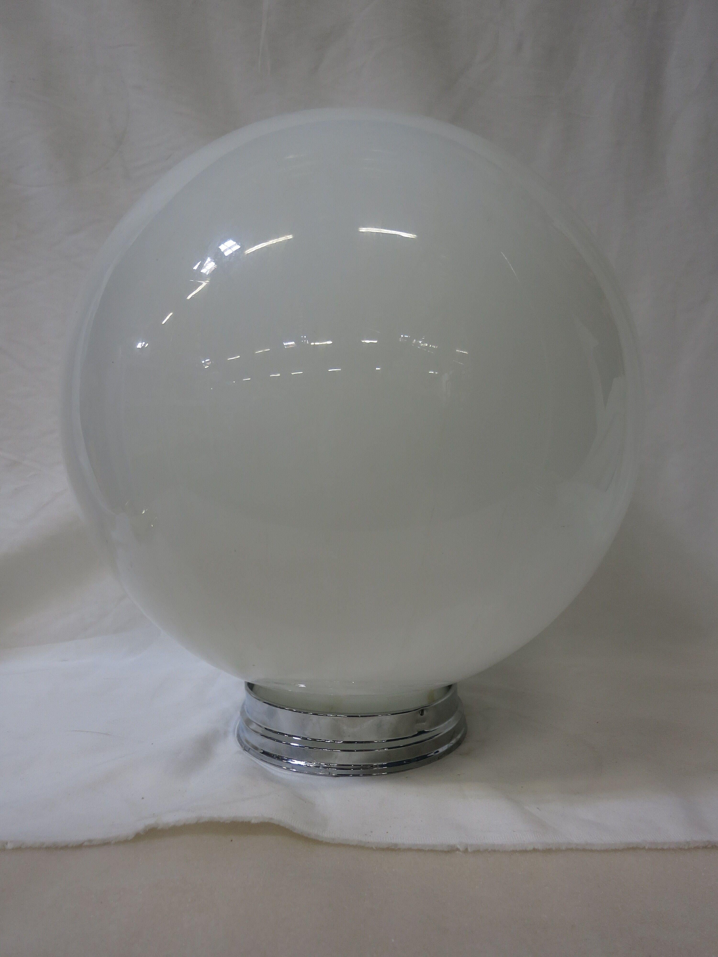 Modern 1970s Round Sphere Milk Glass Ceiling Globe with Fitter For Sale