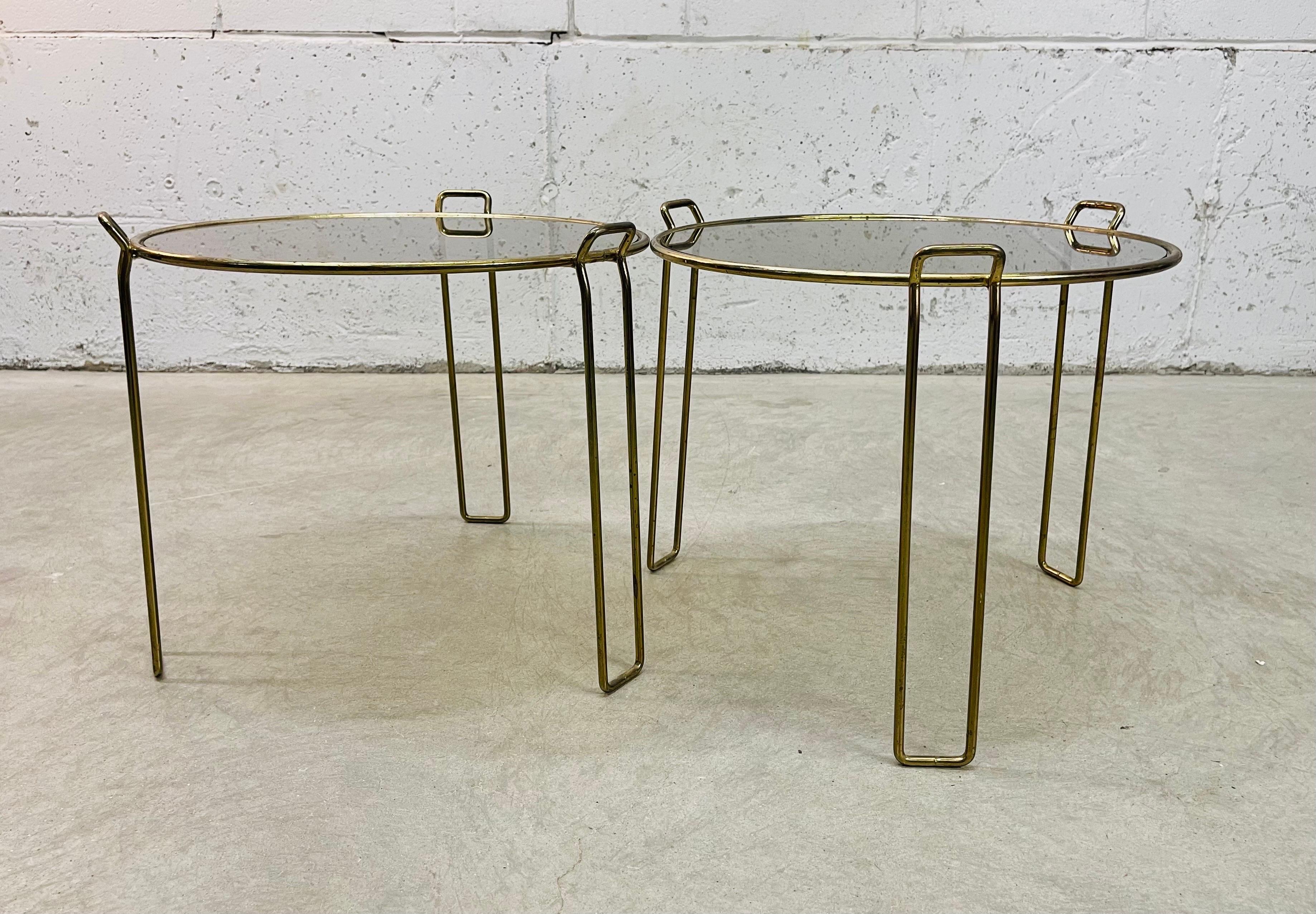 Mid-Century Modern 1970s Round Stacking Smoked Glass Side Tables, Pair For Sale