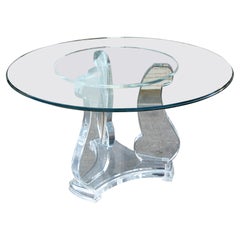 1970s Round Table with Metraquilato Base and Reinforced Glass Top