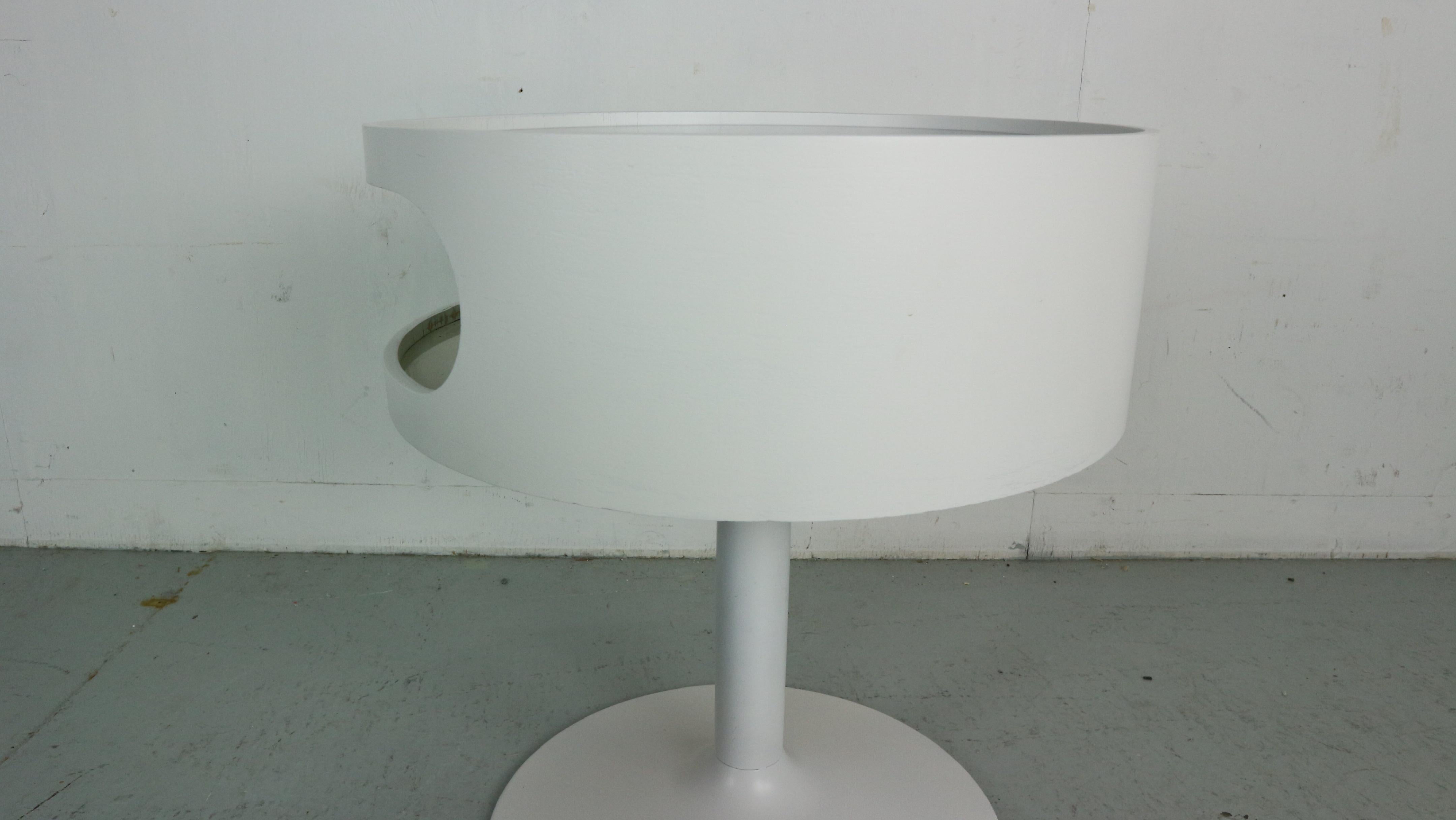 1970s round white side table from OPAL in Space Age design with smoked glass top 4