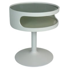 1970s round white side table from OPAL in Space Age design with smoked glass top