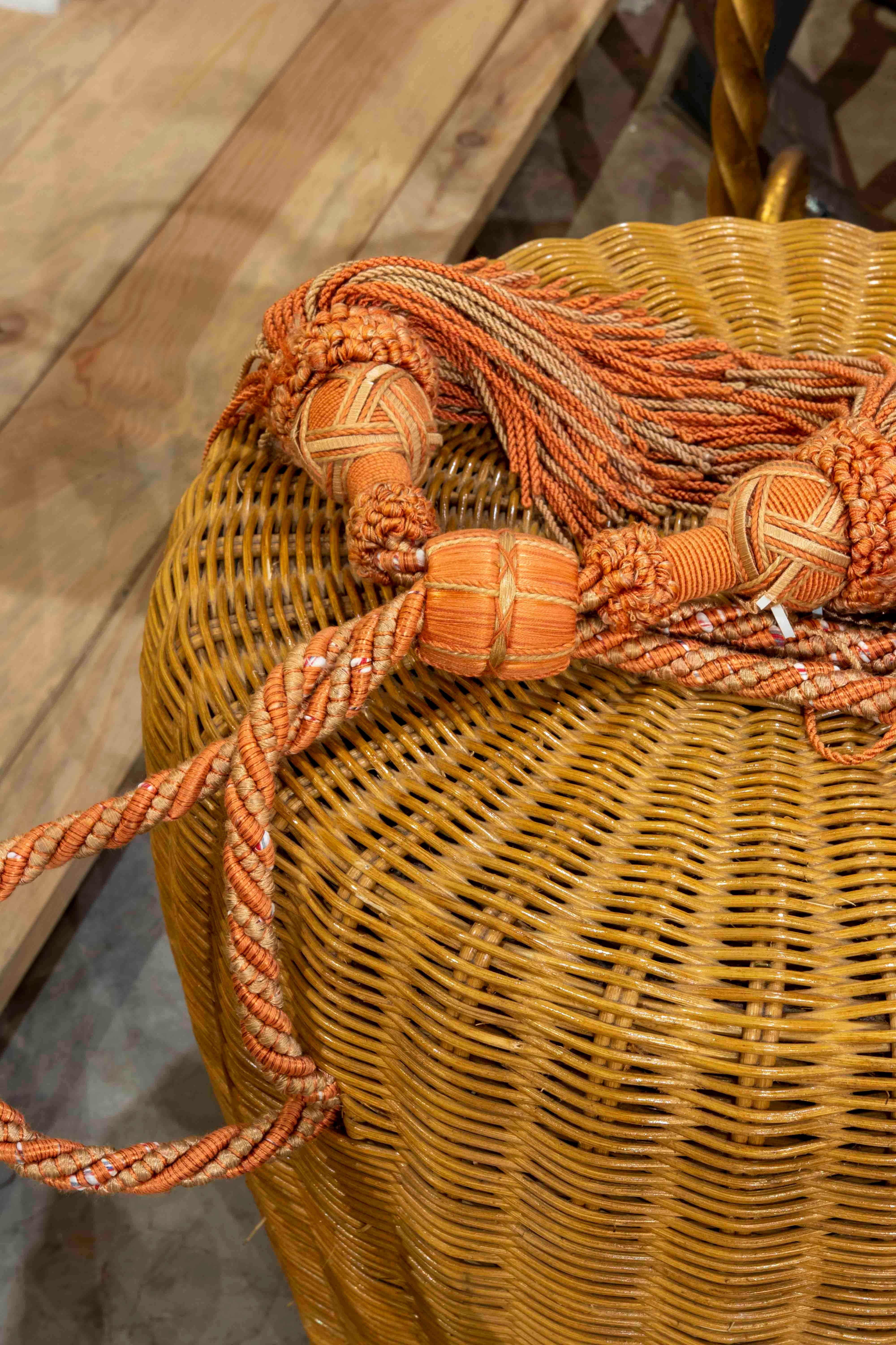 1970s Round Wicker Stool with Tassel For Sale 6