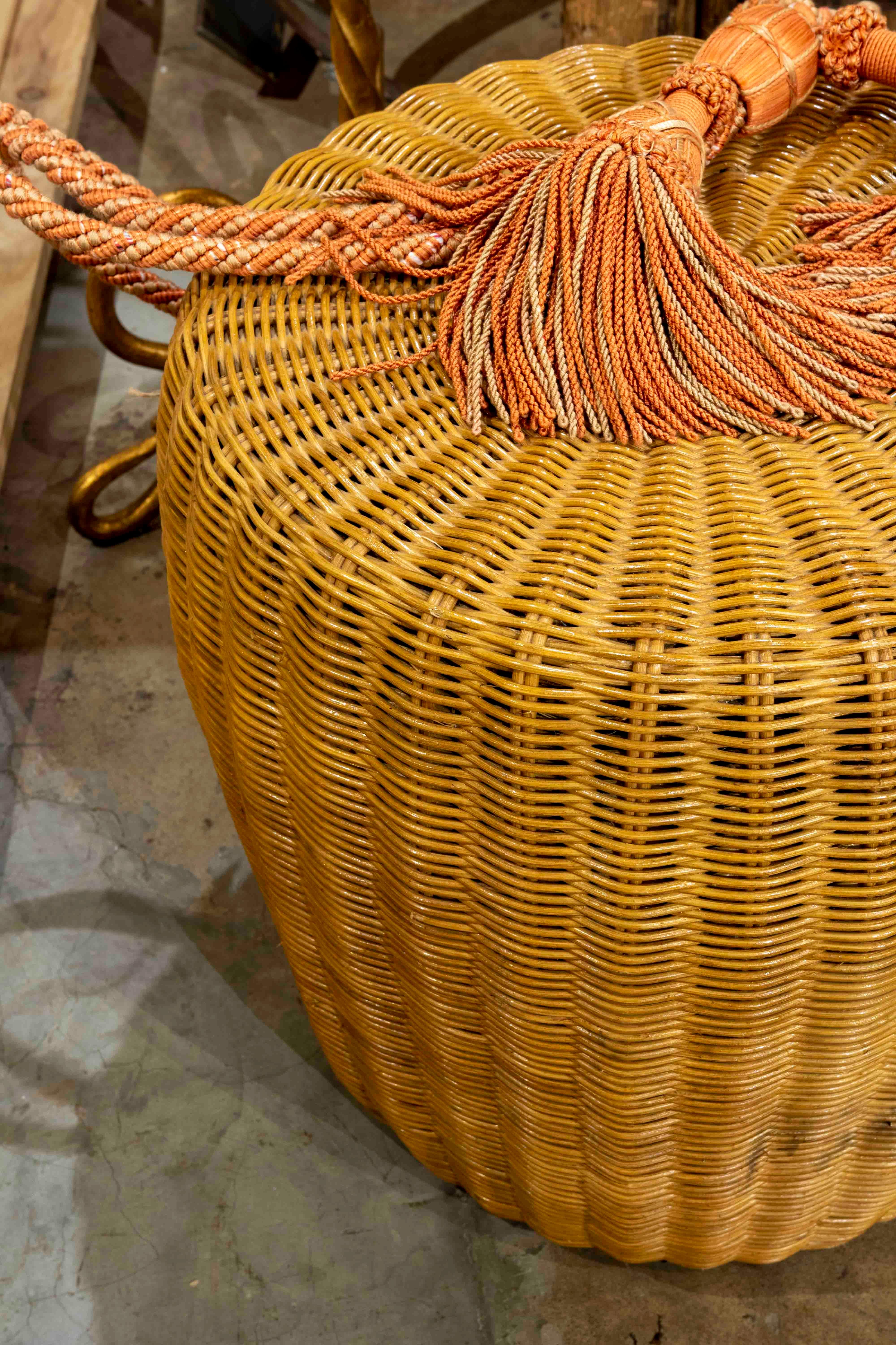 1970s Round Wicker Stool with Tassel For Sale 9