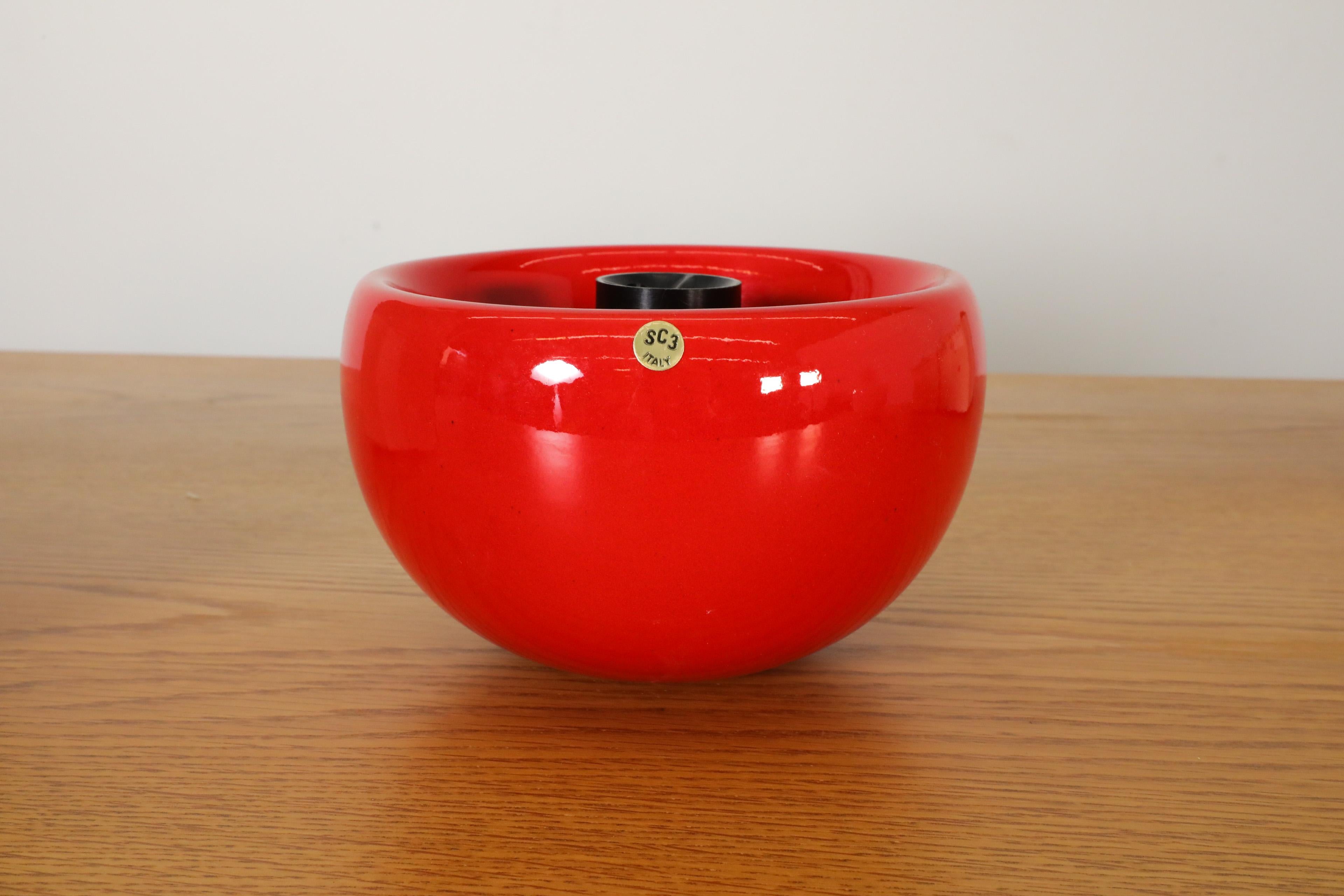 Ceramica Posacenere rotondo in ceramica ROX Sicart rosso e bianco, anni '70, nuovo in scatola in vendita
