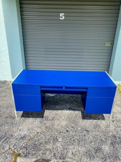 1970s Rare Royal Blue Floating Lucite Executive Desk