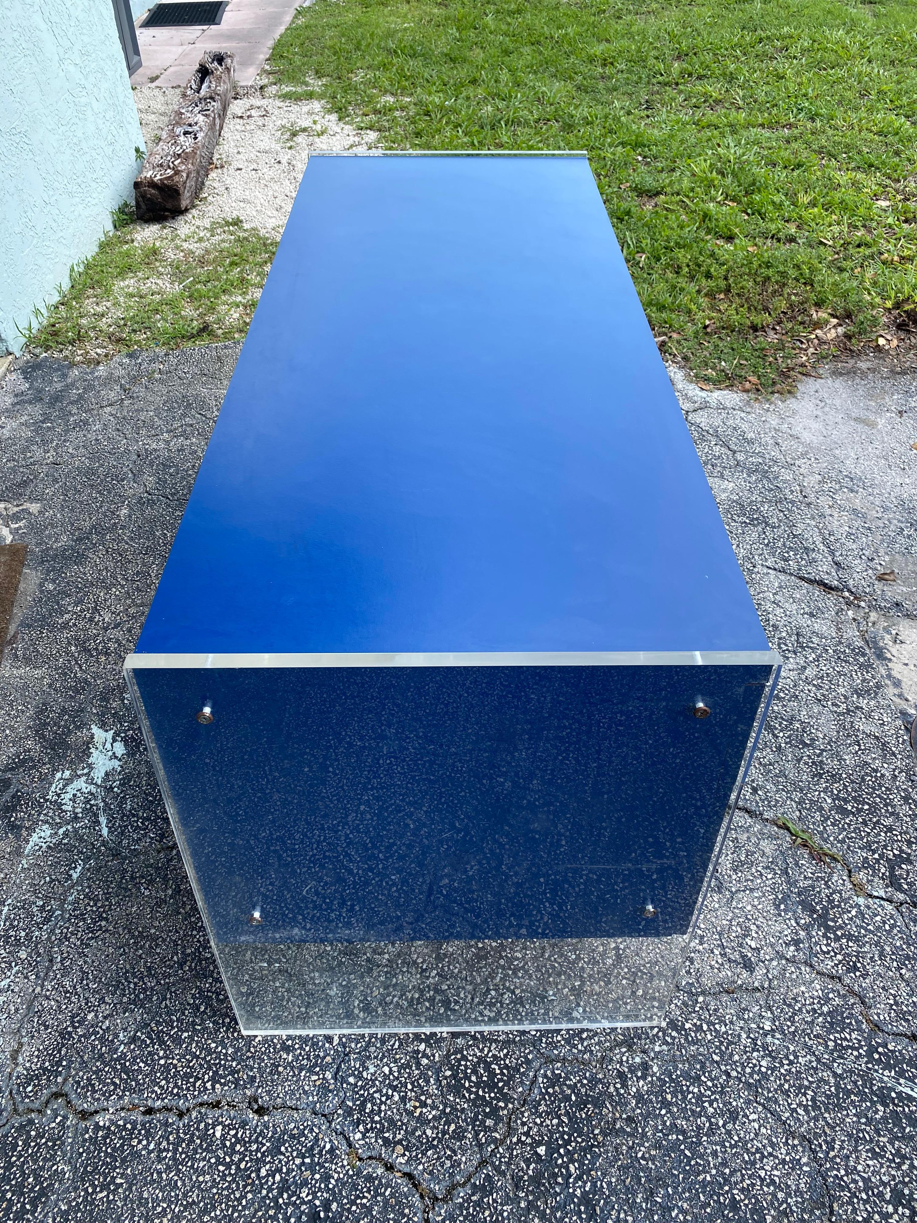American 1970s Rare Royal Blue Floating Lucite Executive Desk For Sale