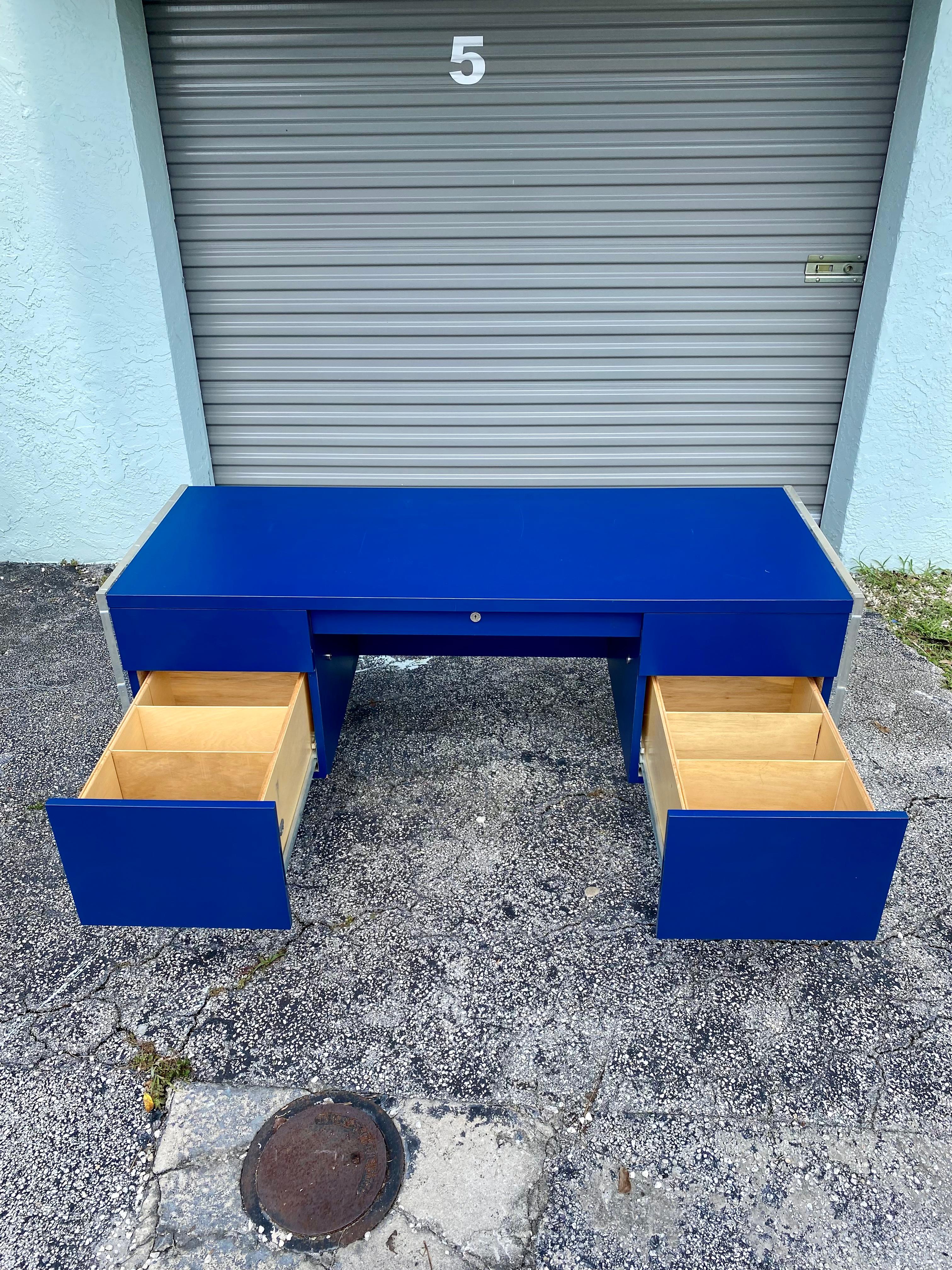 Laminate 1970s Rare Royal Blue Floating Lucite Executive Desk For Sale