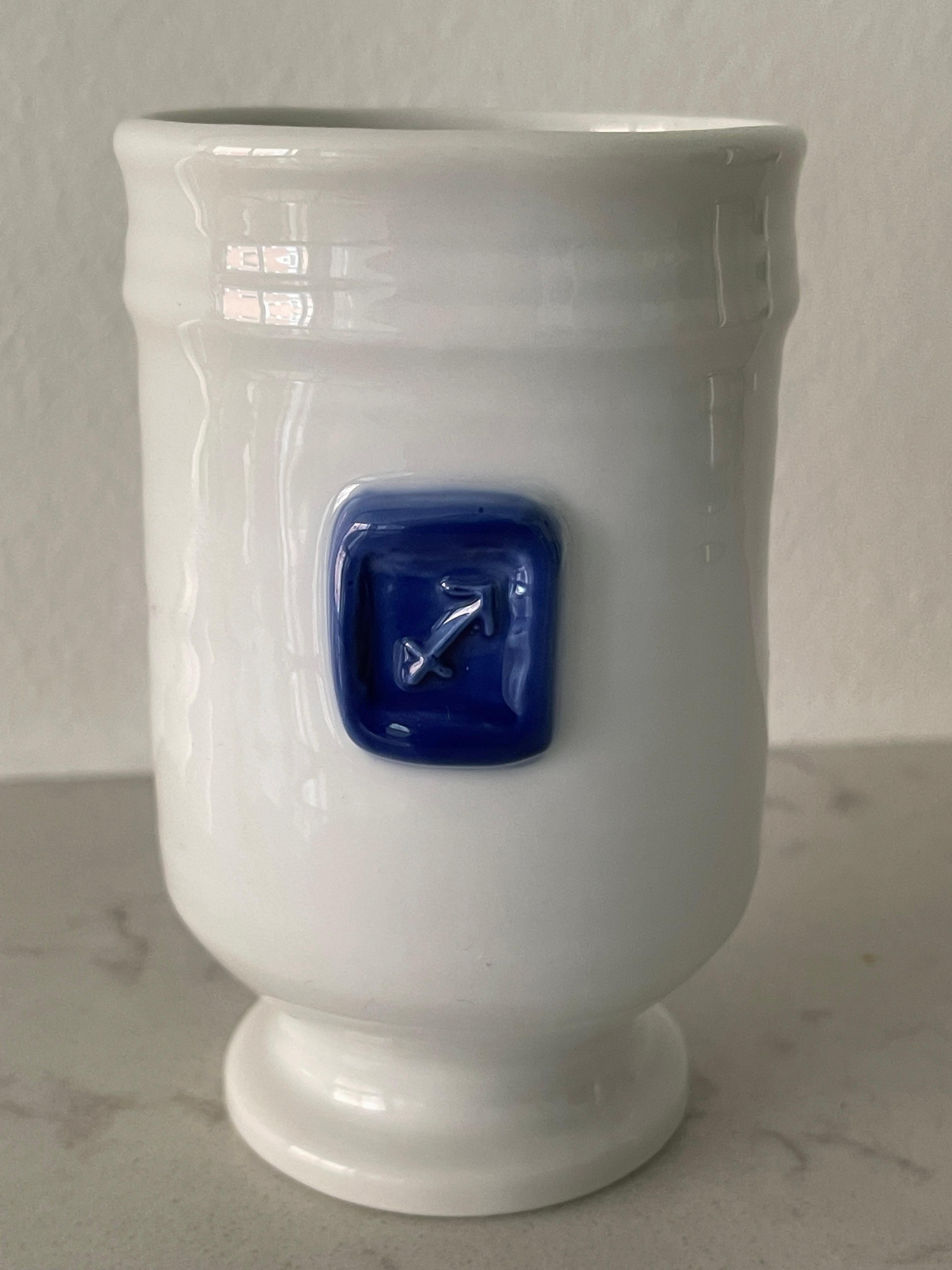 1970's Royal Copenhagen White Porcelain Cupid's Arrow Sagittarius Vase For Sale 1