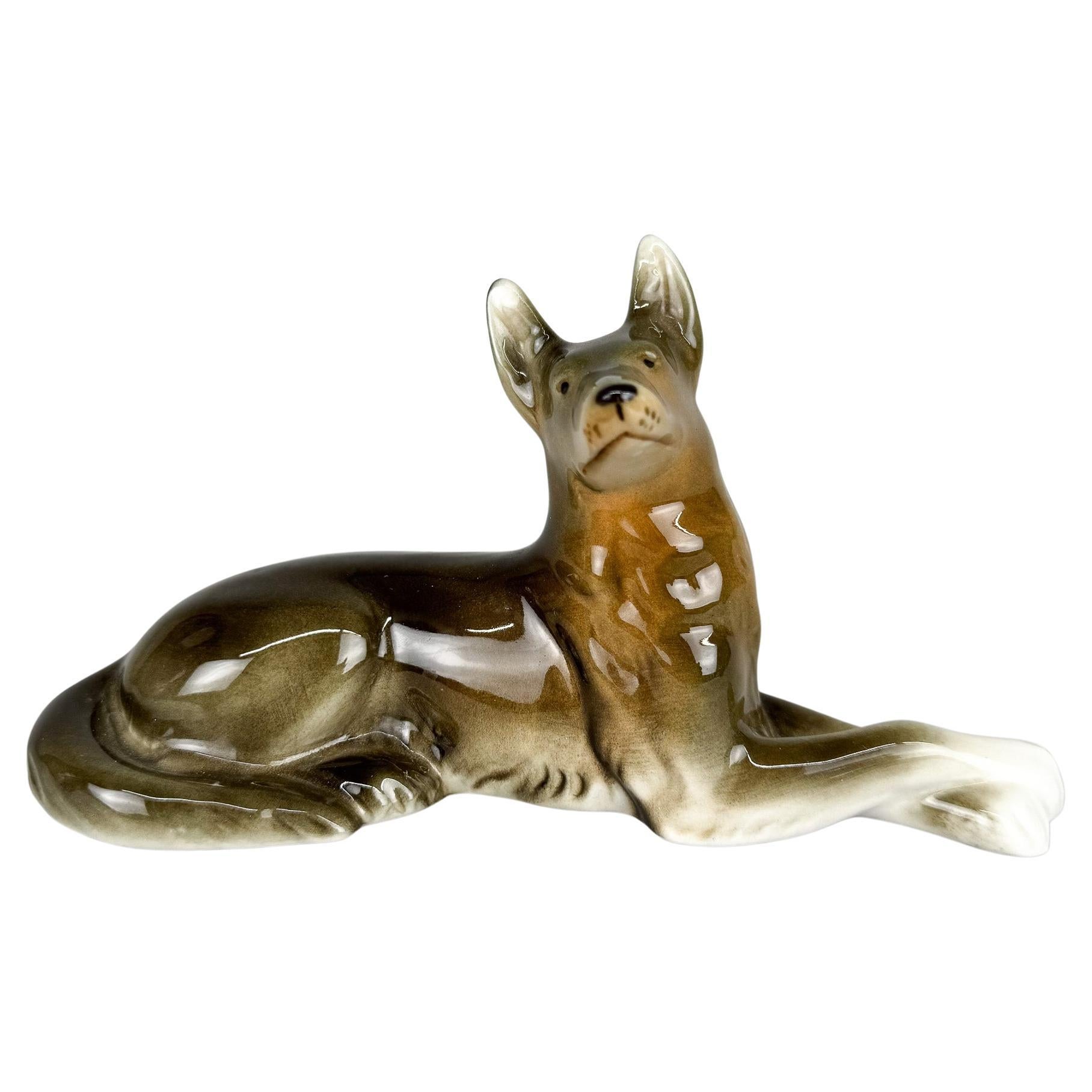 1970's Royal Dux Porcelain Statue of a German Shepherd