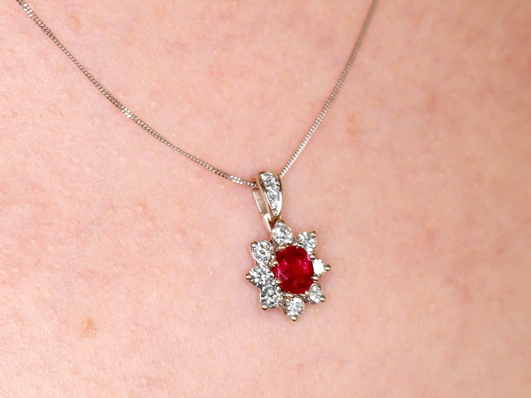 Vintage 1970s Ruby and Diamond White Gold Pendant For Sale 2