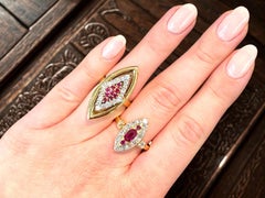 1970s Ruby and Diamond Yellow Gold Cocktail Ring