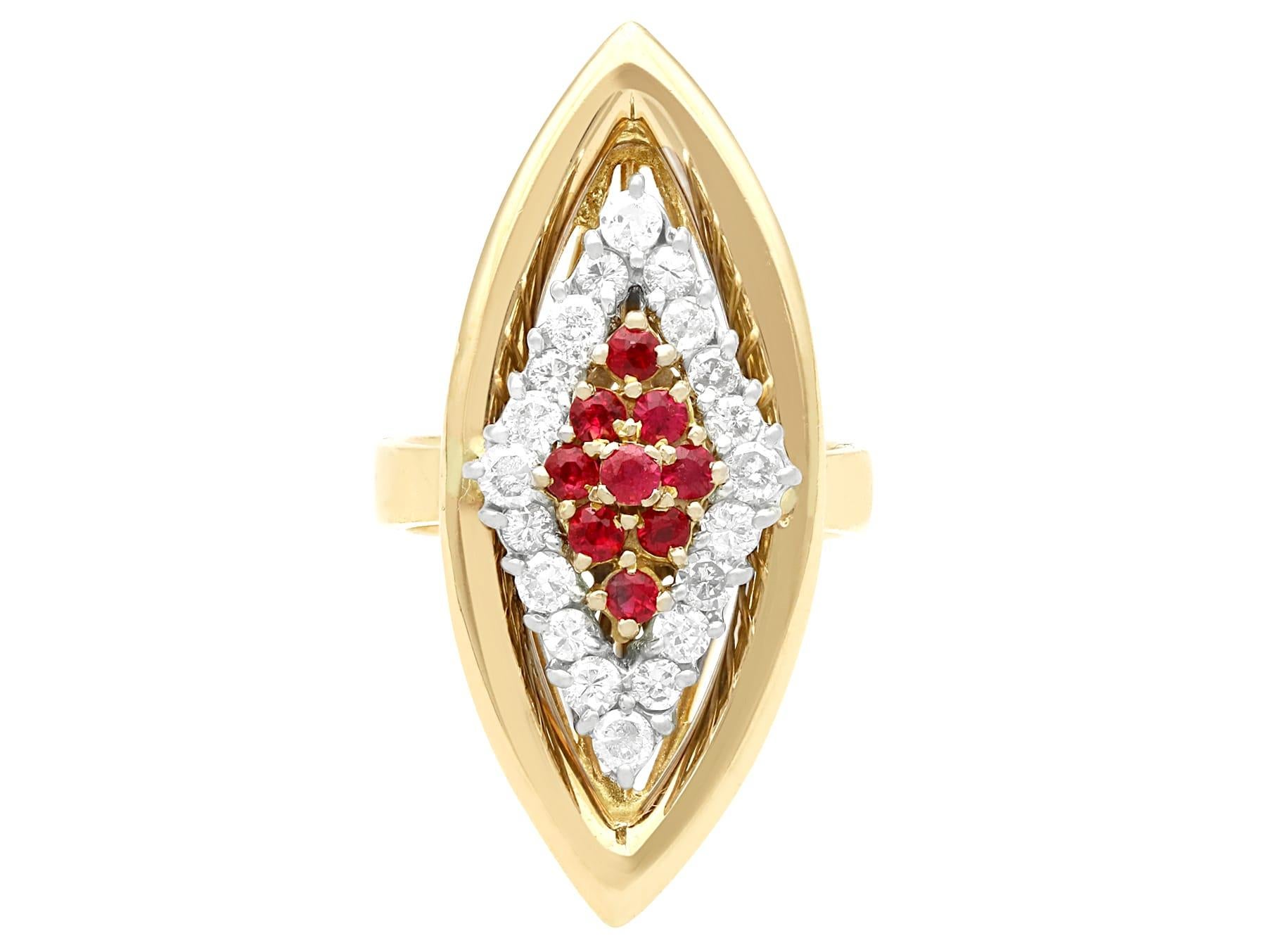 Round Cut 1970s Ruby and Diamond Yellow Gold Cocktail Ring For Sale