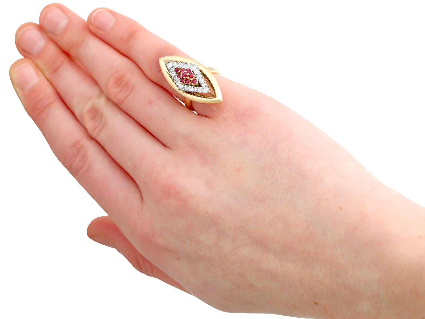 1970s Ruby and Diamond Yellow Gold Cocktail Ring For Sale 1
