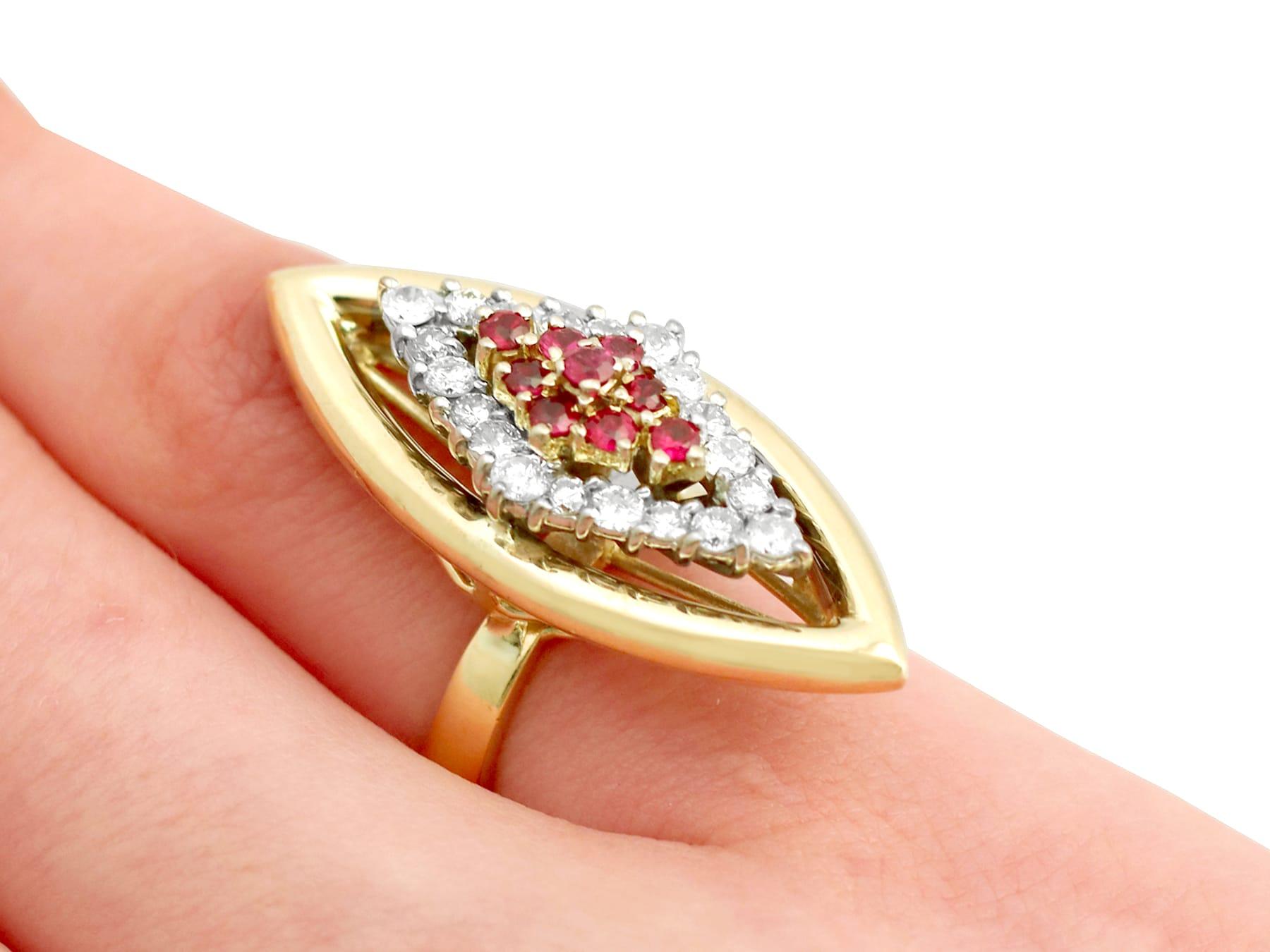 1970s Ruby and Diamond Yellow Gold Cocktail Ring For Sale 2