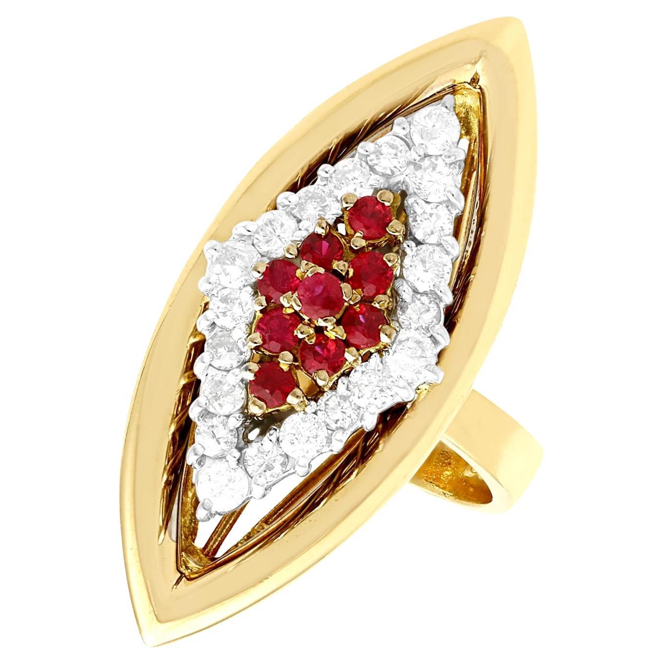 1970s Ruby and Diamond Yellow Gold Cocktail Ring