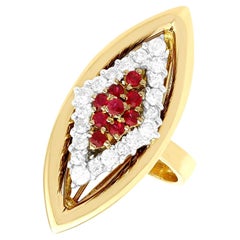 1970s Ruby and Diamond Yellow Gold Cocktail Ring