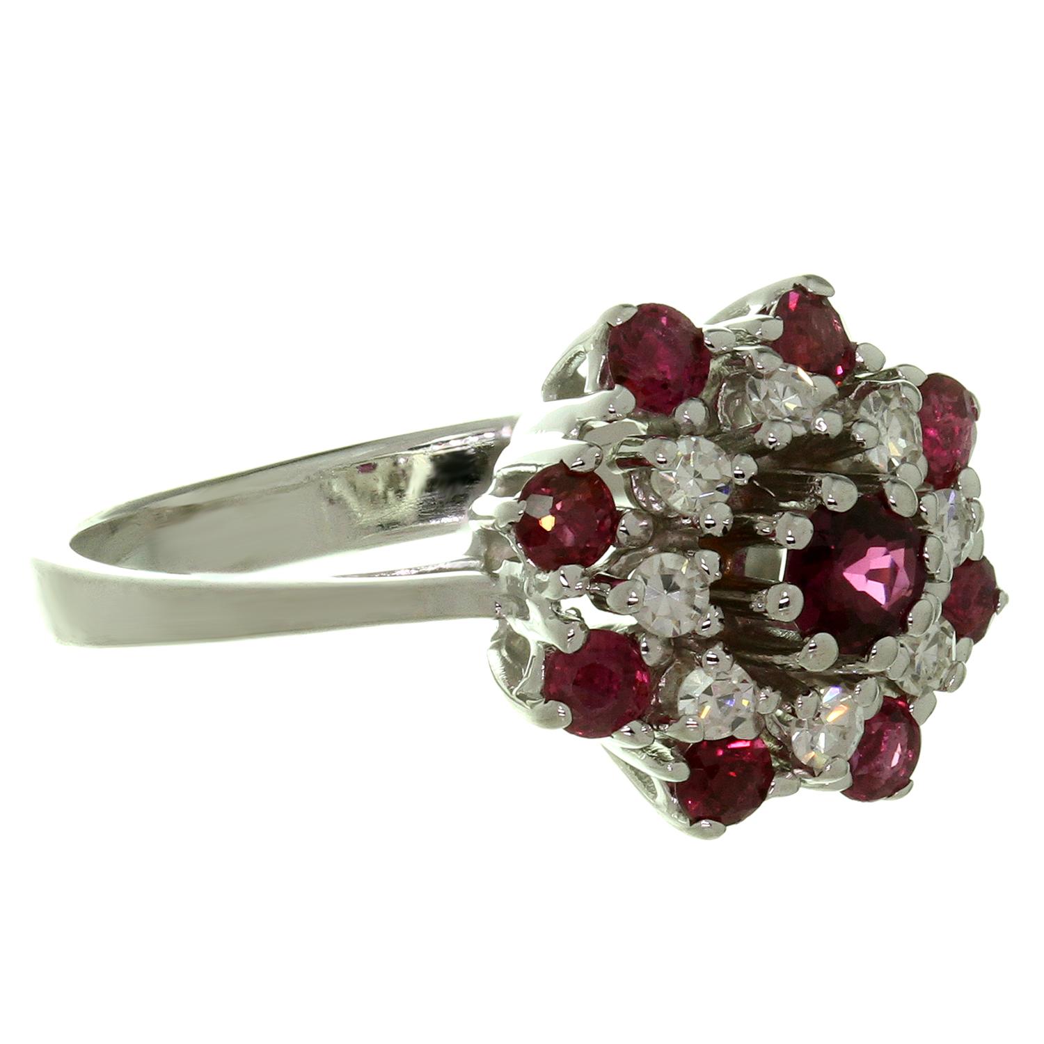Round Cut 1970s Ruby Diamond White Gold Ring For Sale