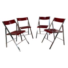 Menno Modern Ruby Red Acrylic and Chrome Folding Chairs, Set of 4