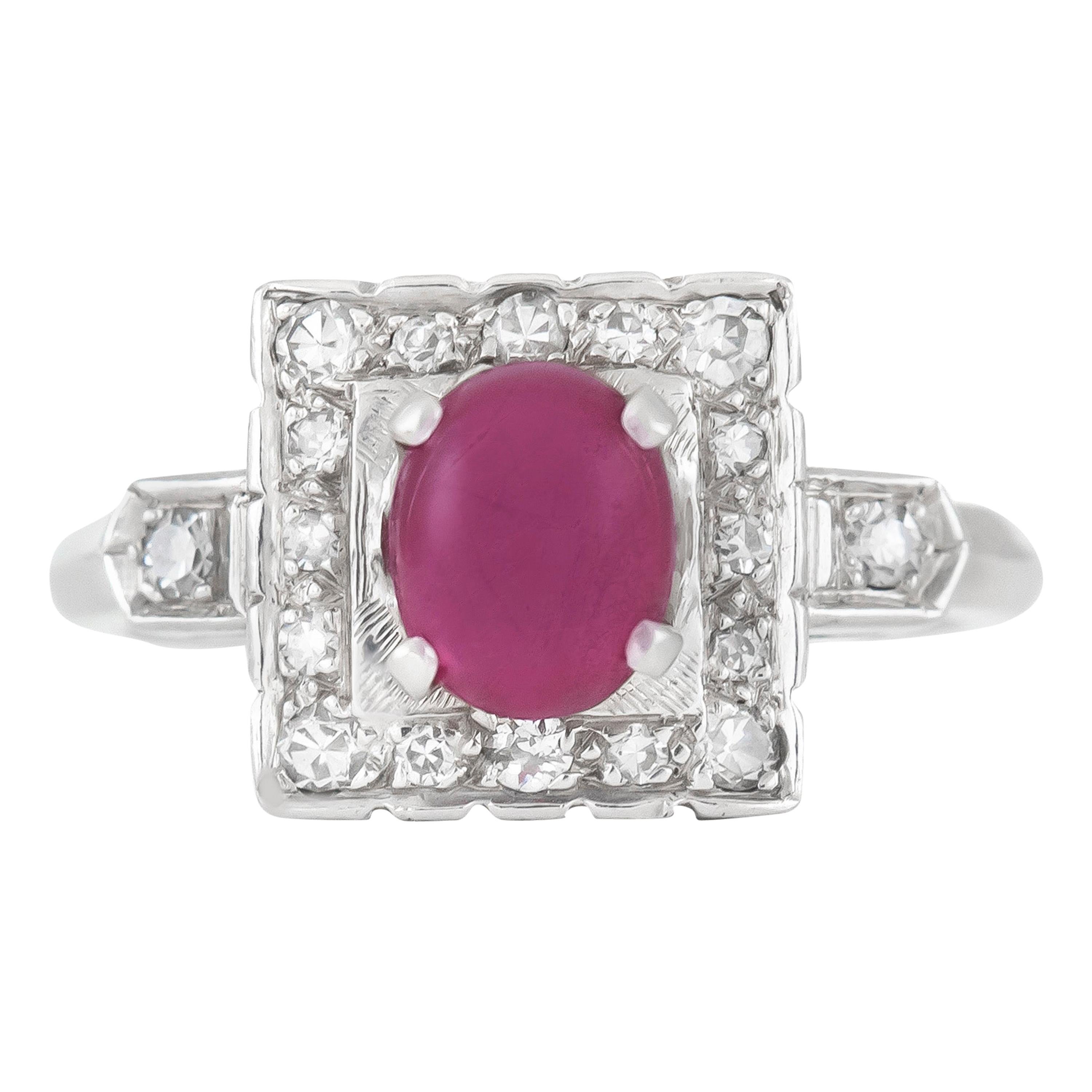 1970s Ruby Ring with Halo Setting