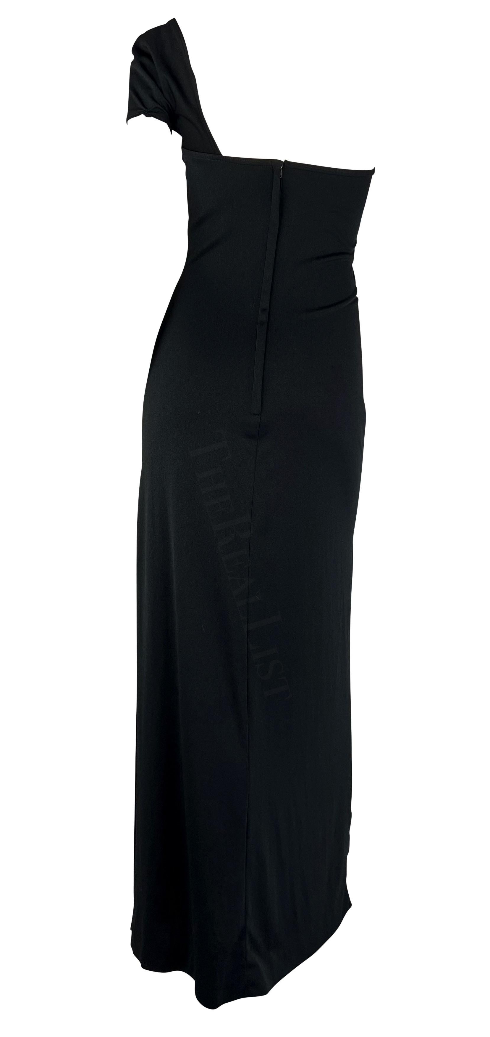 1970s Rudi Gernreich Black Single Shoulder High Slit Bodycon Column Stretch Gown For Sale 1
