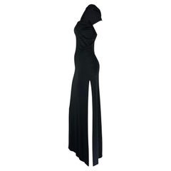 1970s Rudi Gernreich Black Single Shoulder High Slit Bodycon Column Stretch Gown