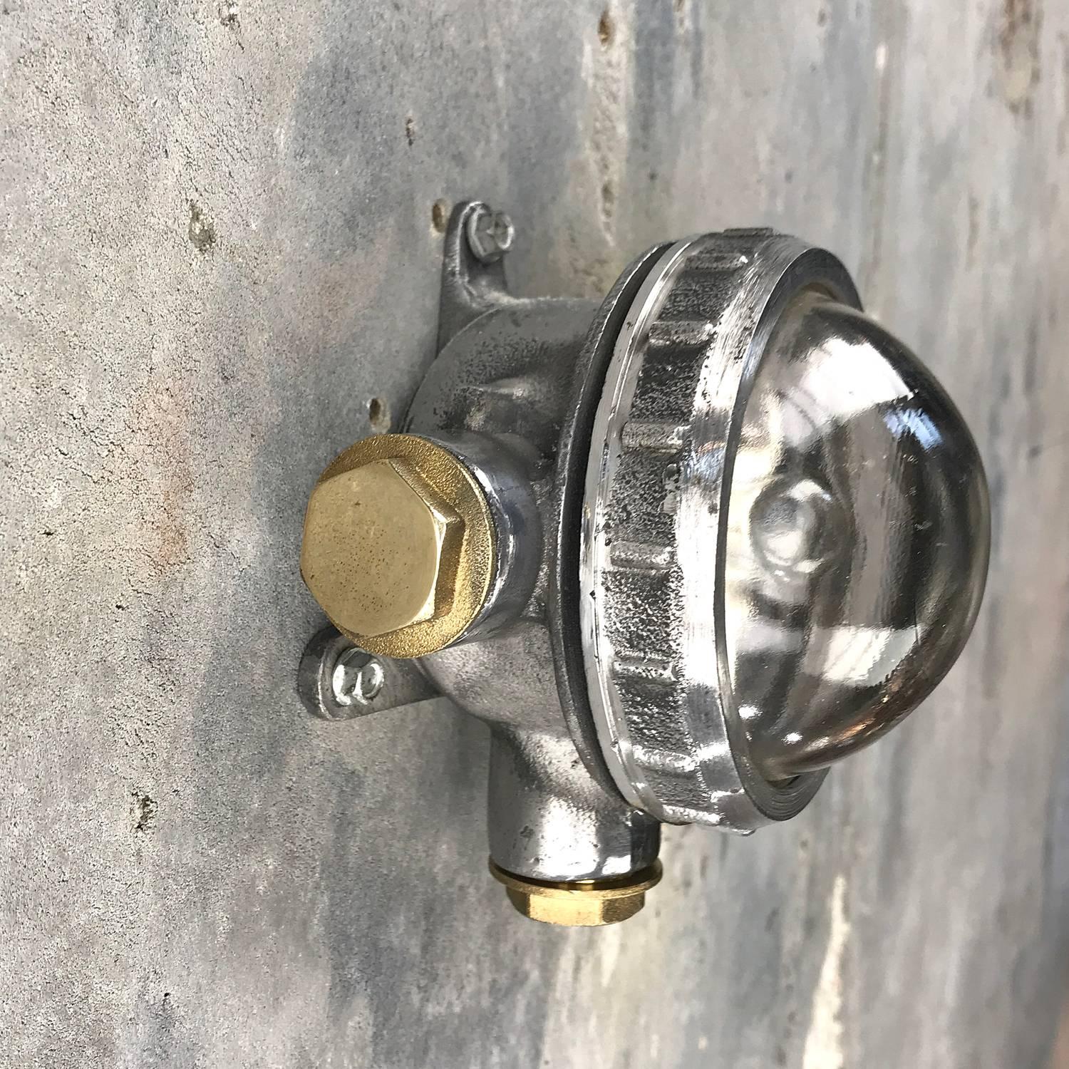 1970s Russian Cast Aluminium, Brass and Glass Industrial Micro Spot / Down Light In Excellent Condition In Leicester, Leicestershire