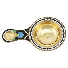 Colino da tè russo vintage anni '70 in argento dorato e smalto cloisonné policromo