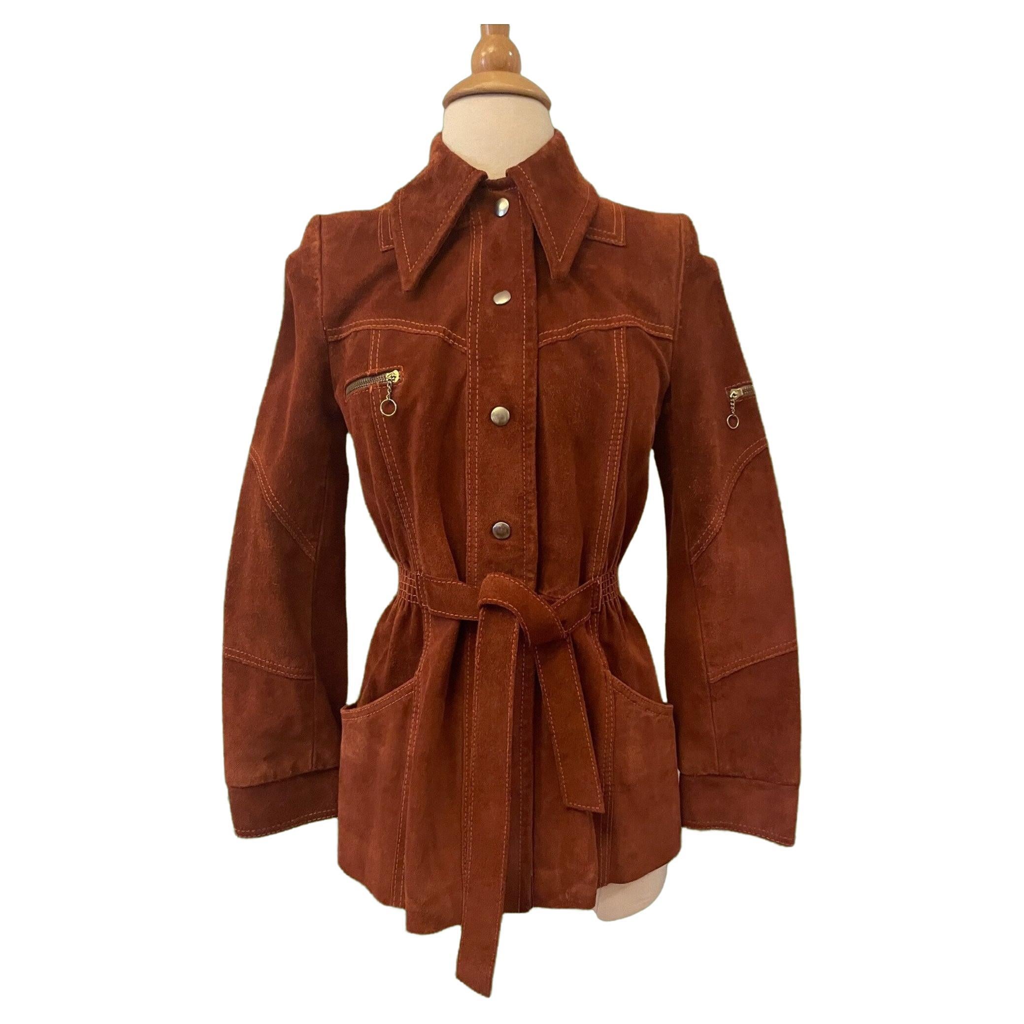 1970s Rust Brown Suede Jacket For Sale
