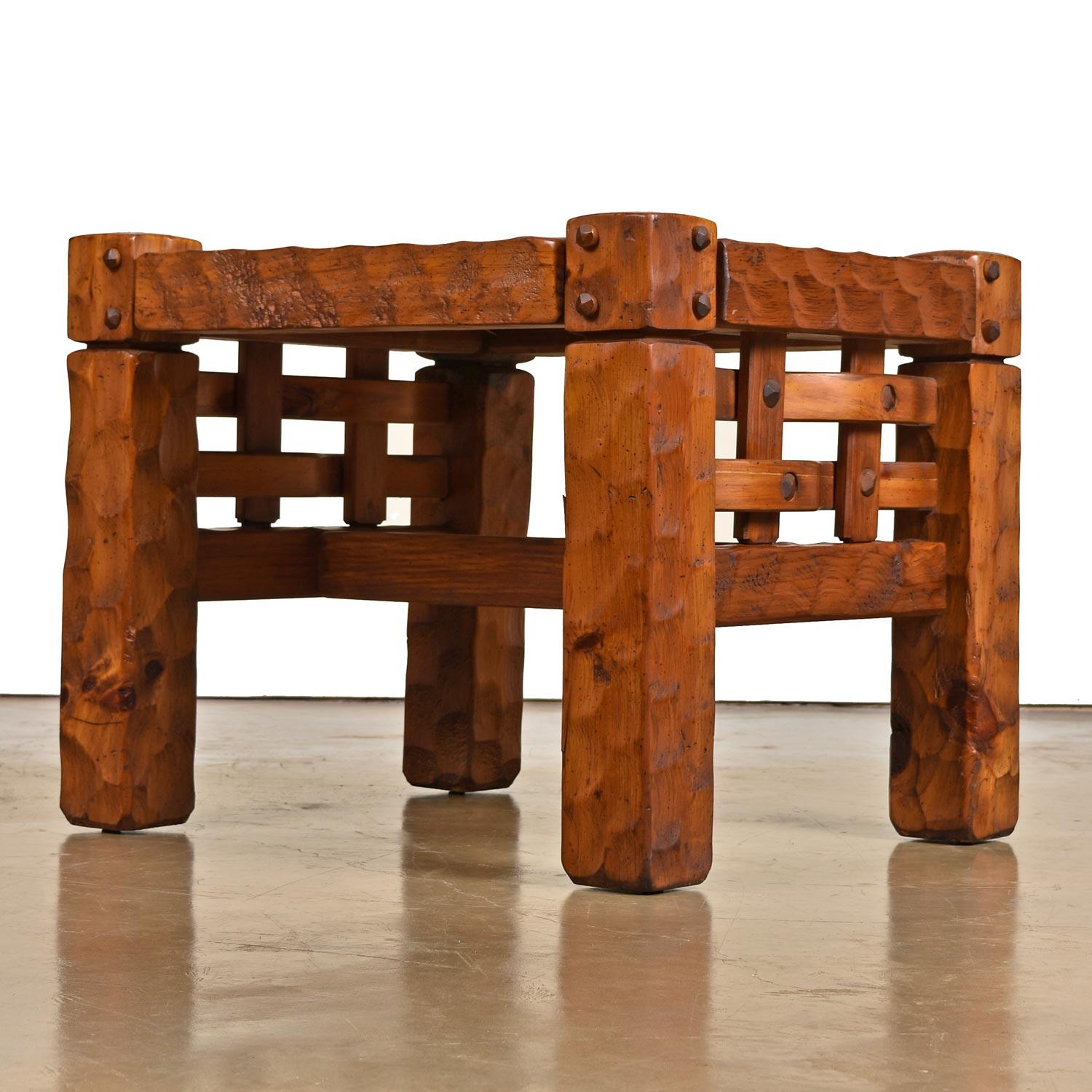Rustic modern is the best way we can describe this truly unique end table. You don't need a ski lodge or Hemingway-esque cabin to integrate this into your decor. Made by Null Manufacturing of Maiden N.C., this solid pine end table has the appearance