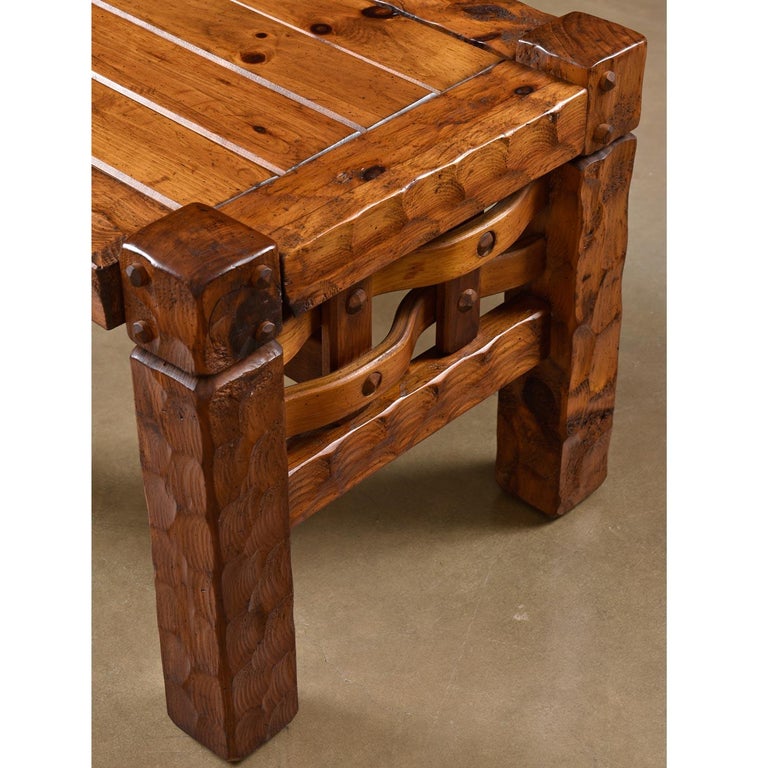 1970's Rustic Modern Solid Knotty Pine Lodge Style End Table by Null