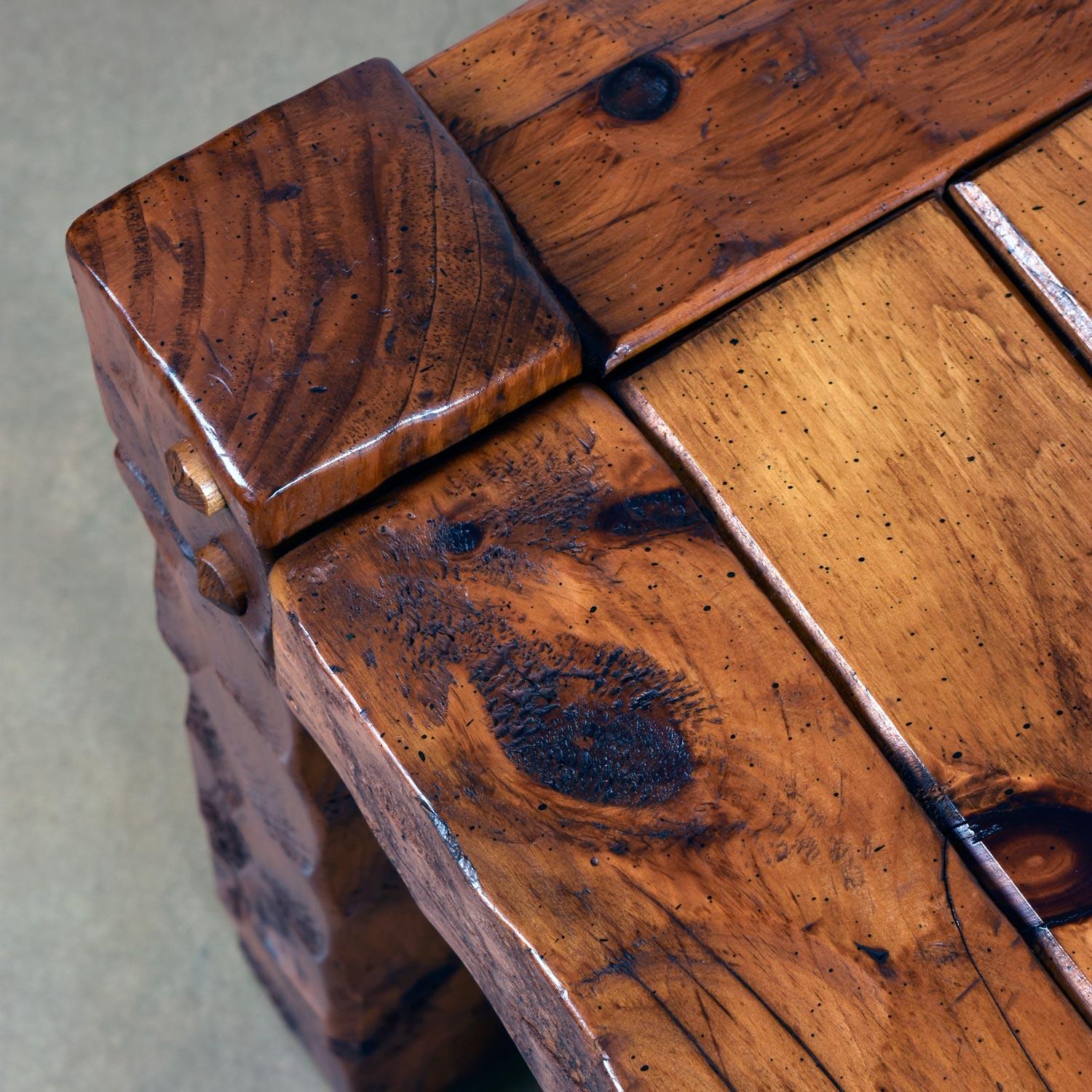 American 1970's Rustic Modern Solid Knotty Pine Lodge Style End Table by Null