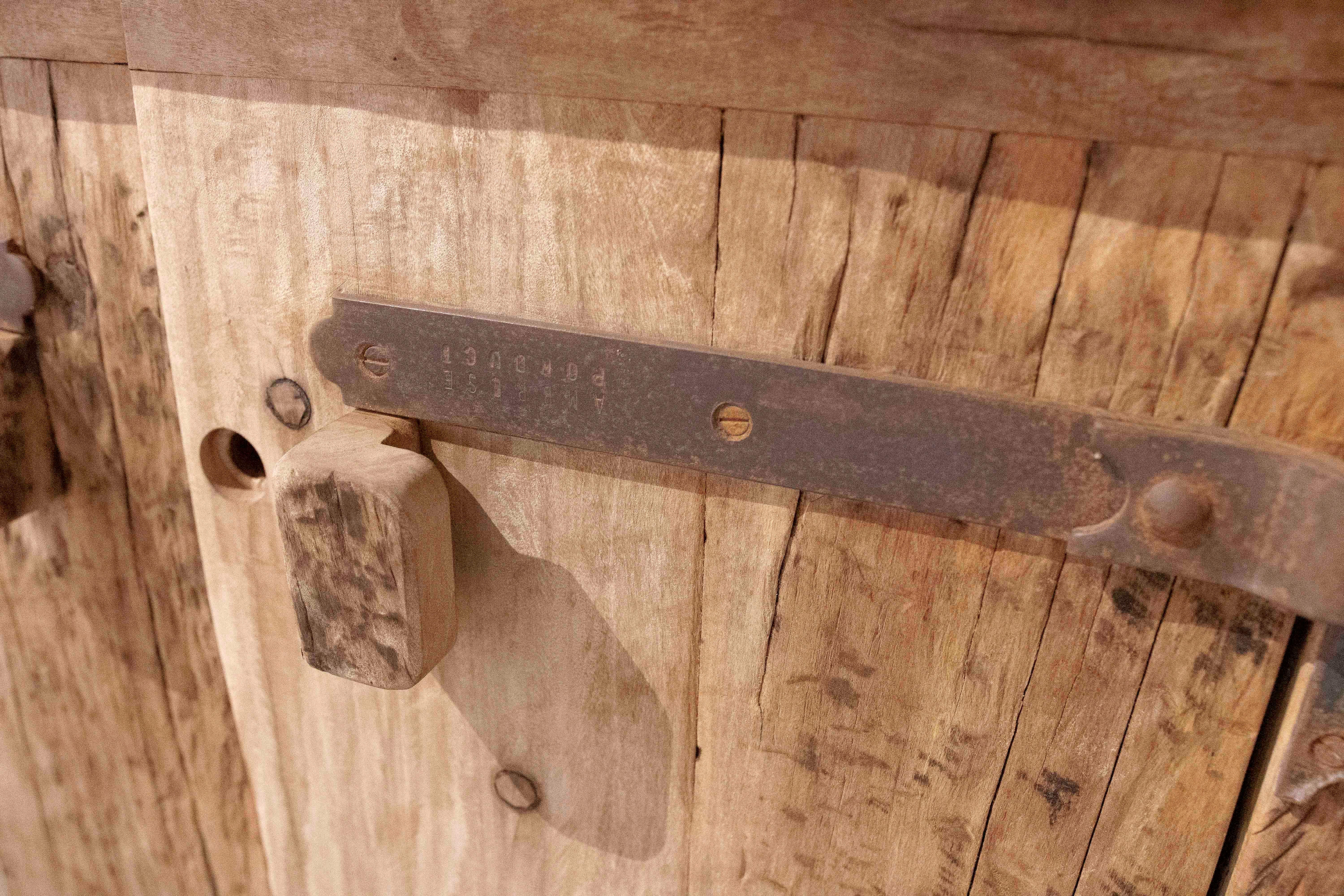 1970s Rustic Solid Wood Brutalist Style Sideboard with Antique Hardware 4