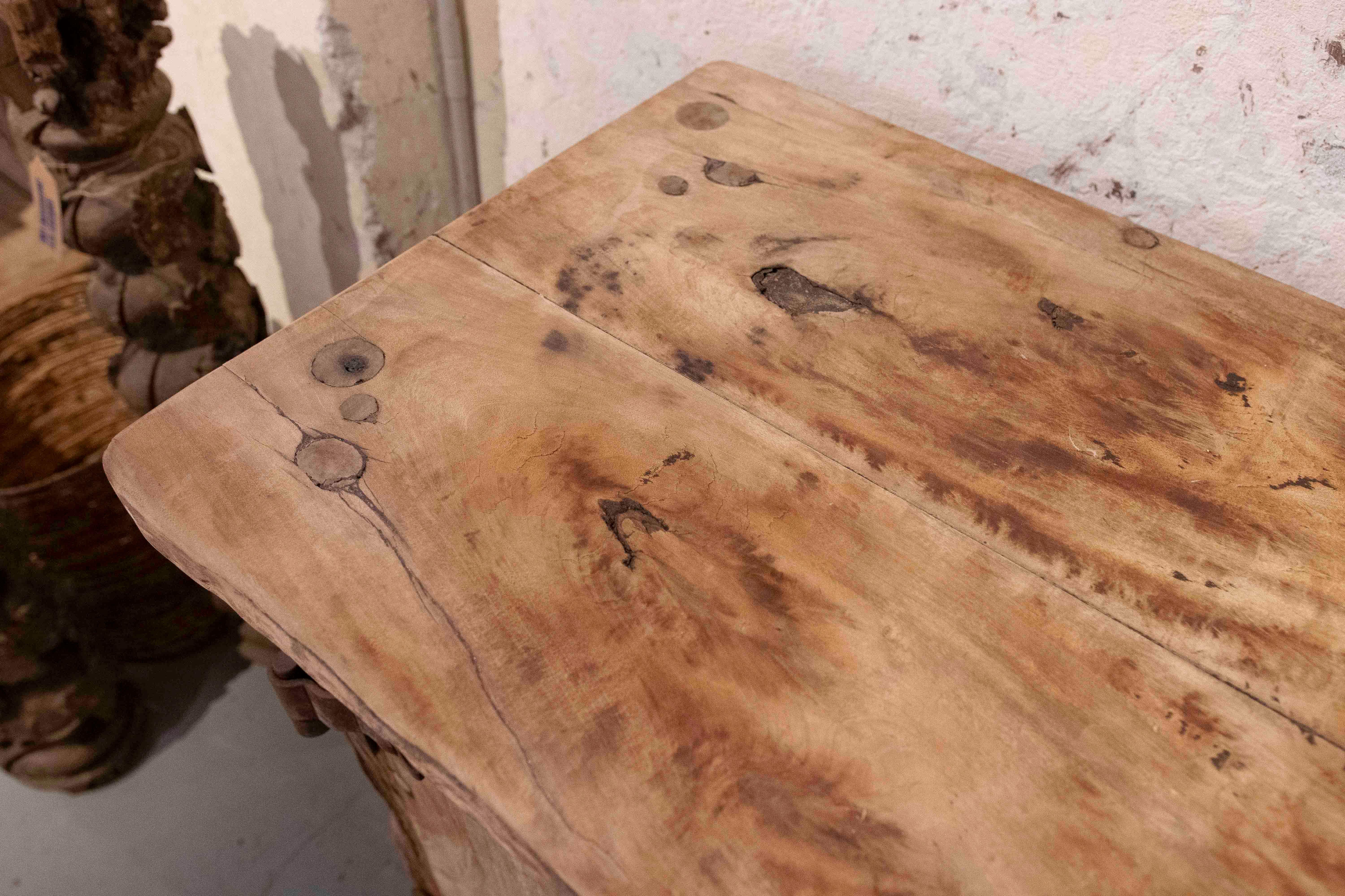 1970s Rustic Solid Wood Brutalist Style Sideboard with Antique Hardware 8