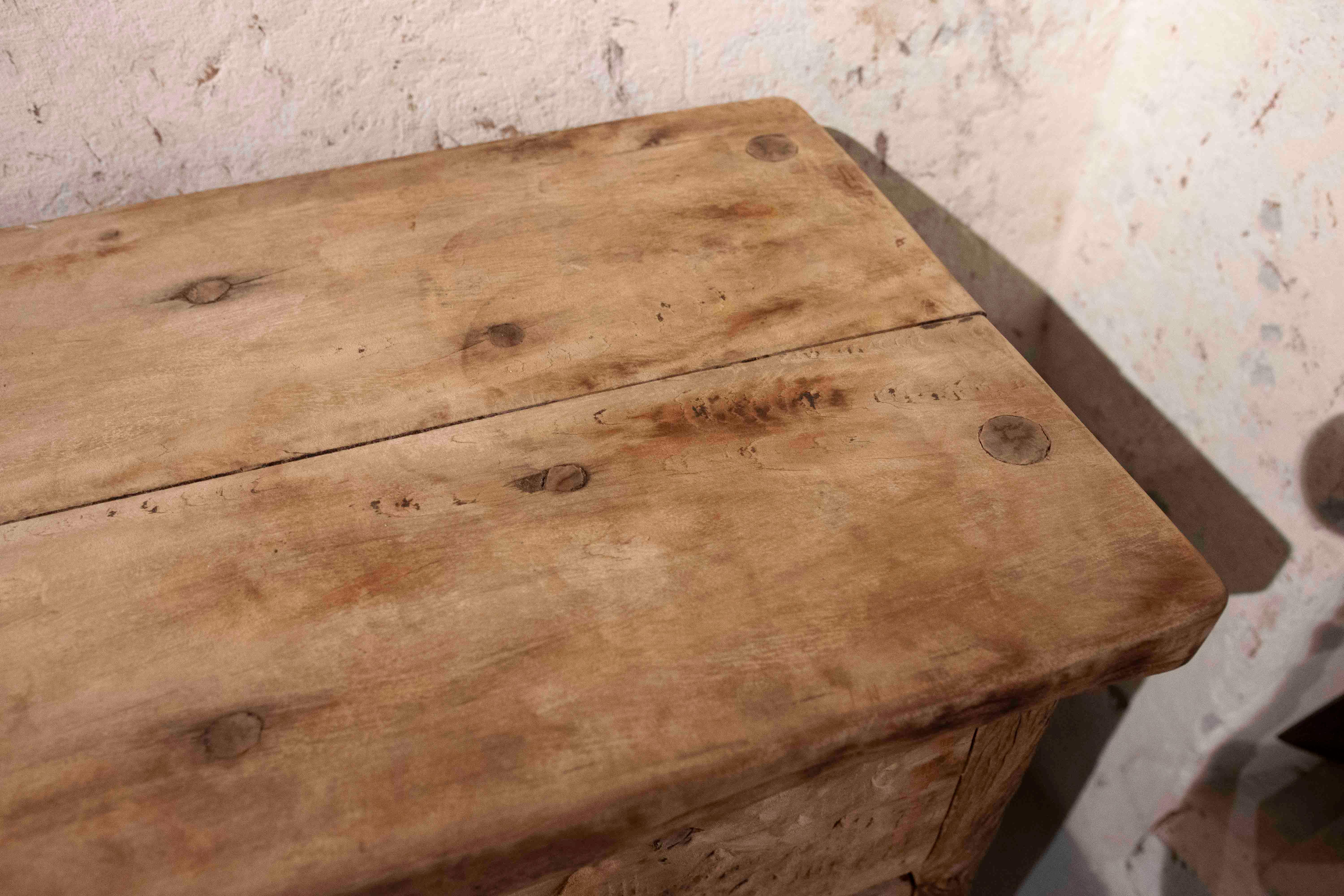 1970s Rustic Solid Wood Brutalist Style Sideboard with Antique Hardware 10