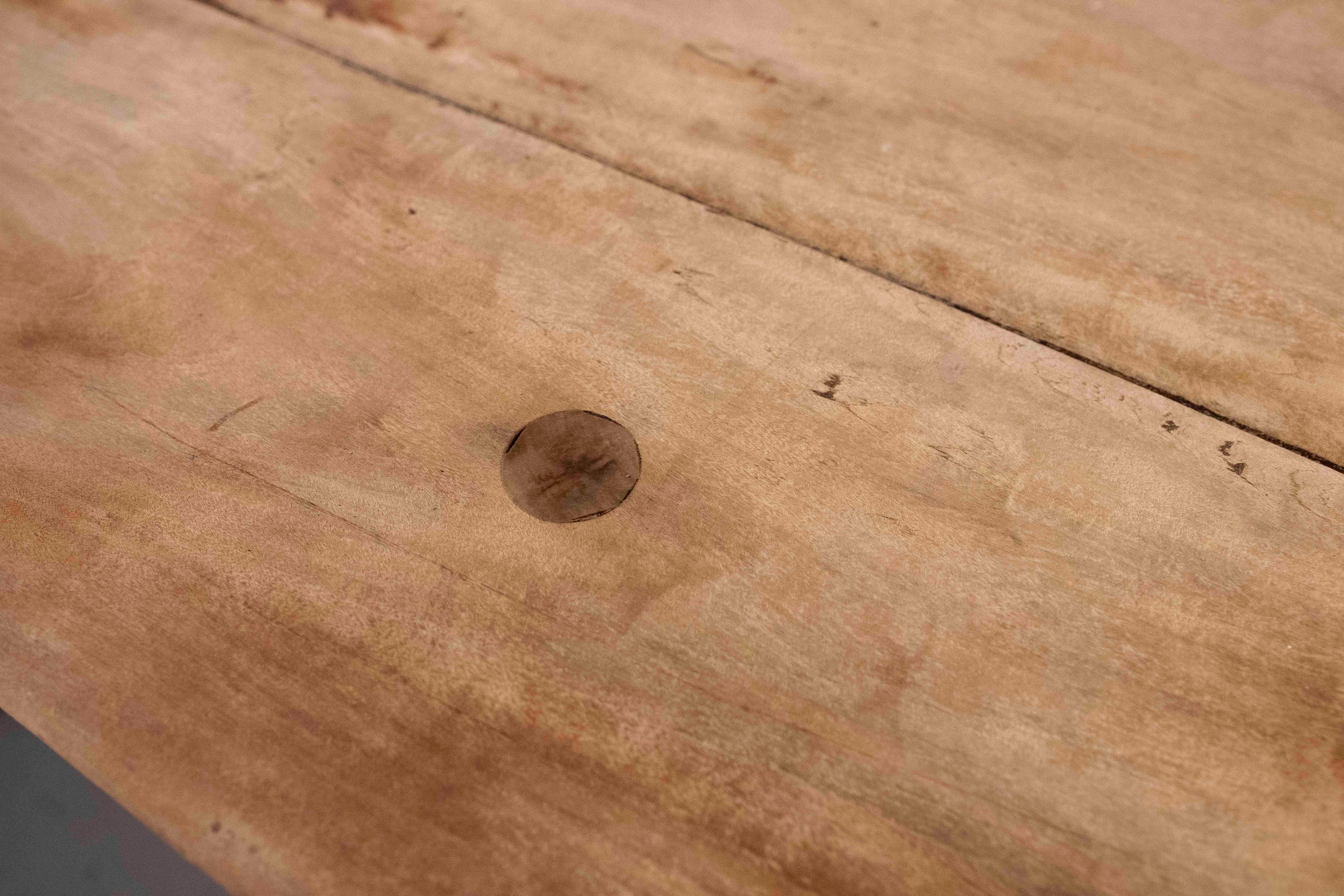 1970s Rustic Solid Wood Brutalist Style Sideboard with Antique Hardware 11