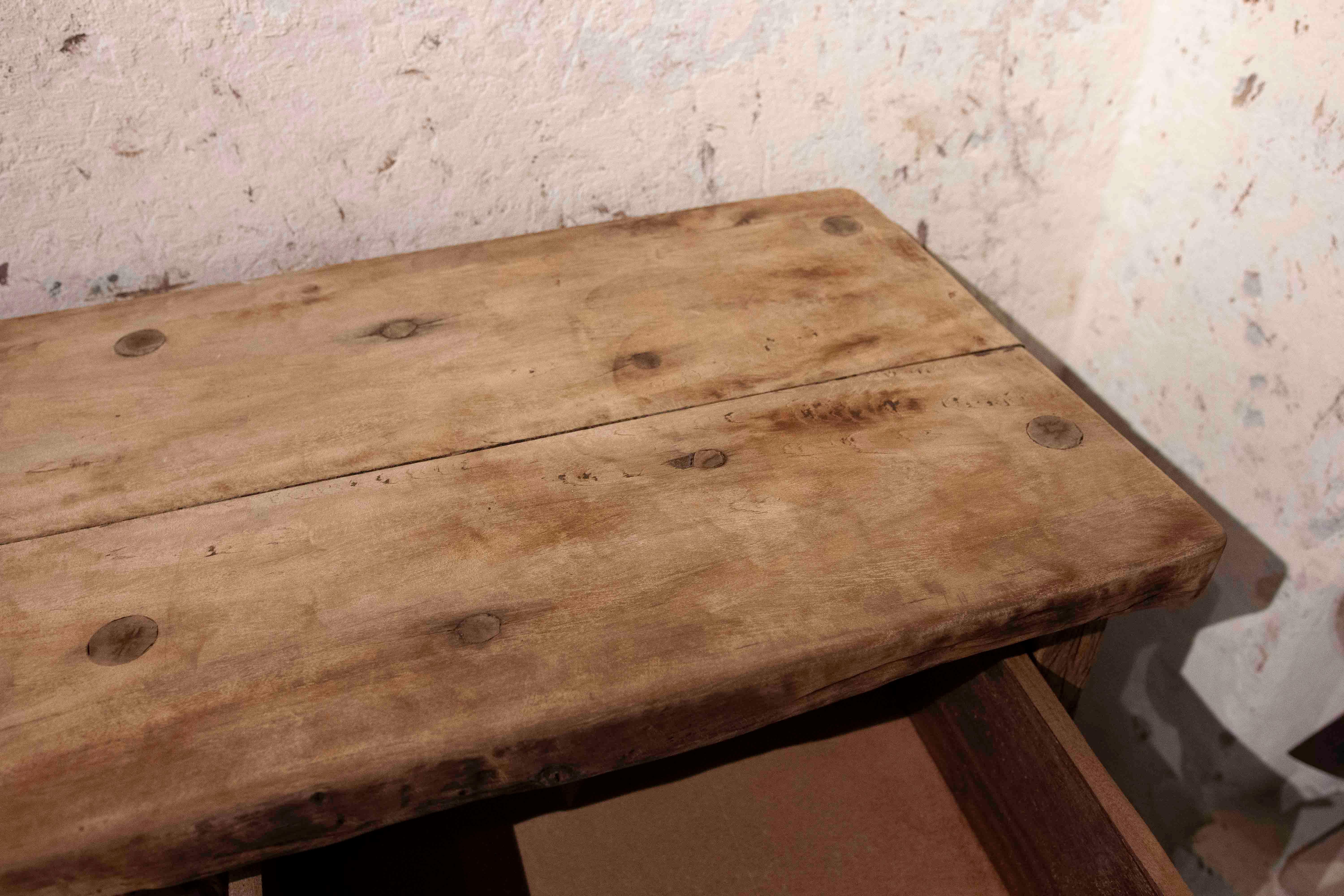 20th Century 1970s Rustic Solid Wood Brutalist Style Sideboard with Antique Hardware