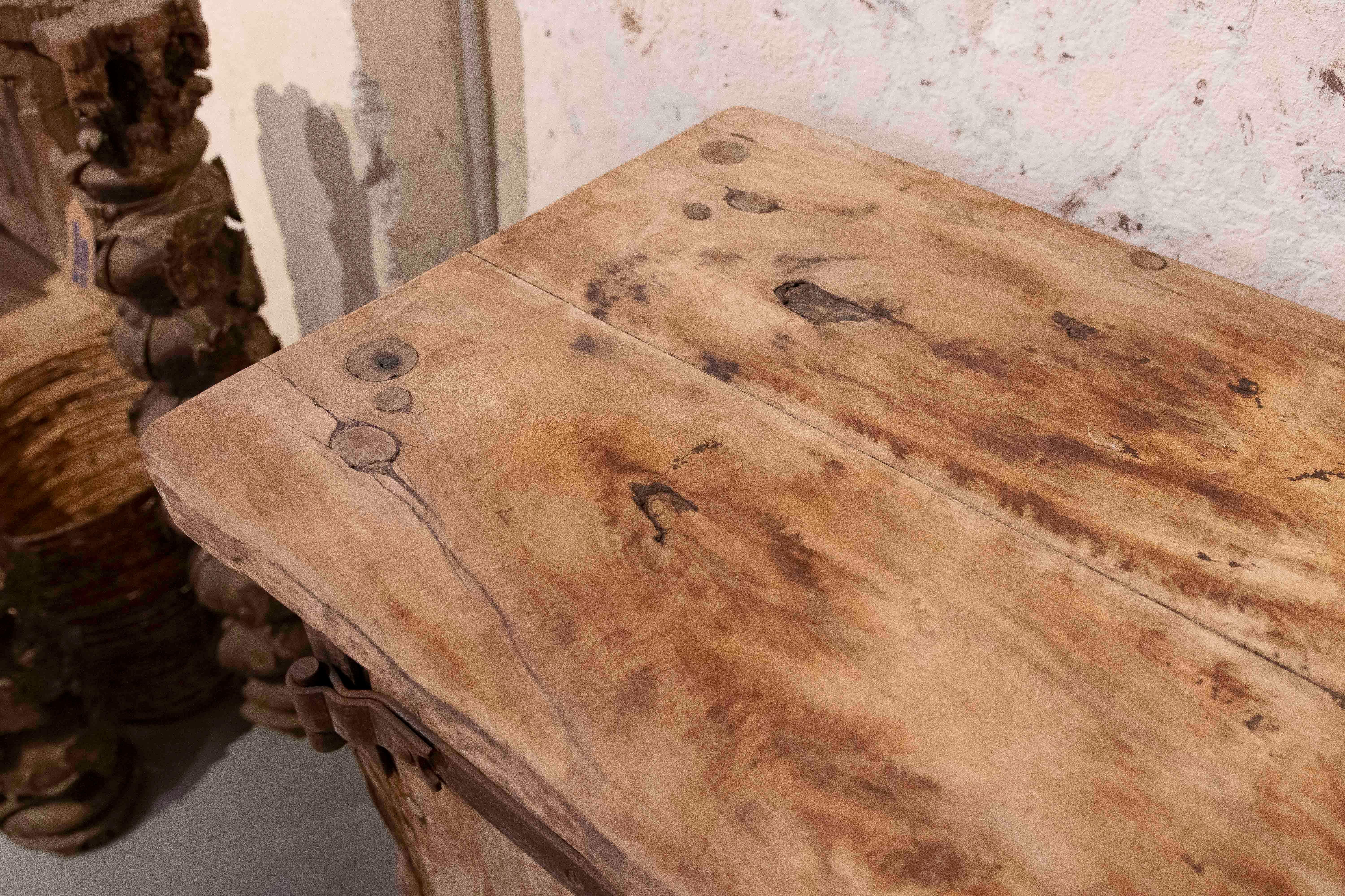 1970s Rustic Solid Wood Brutalist Style Sideboard with Antique Hardware 1