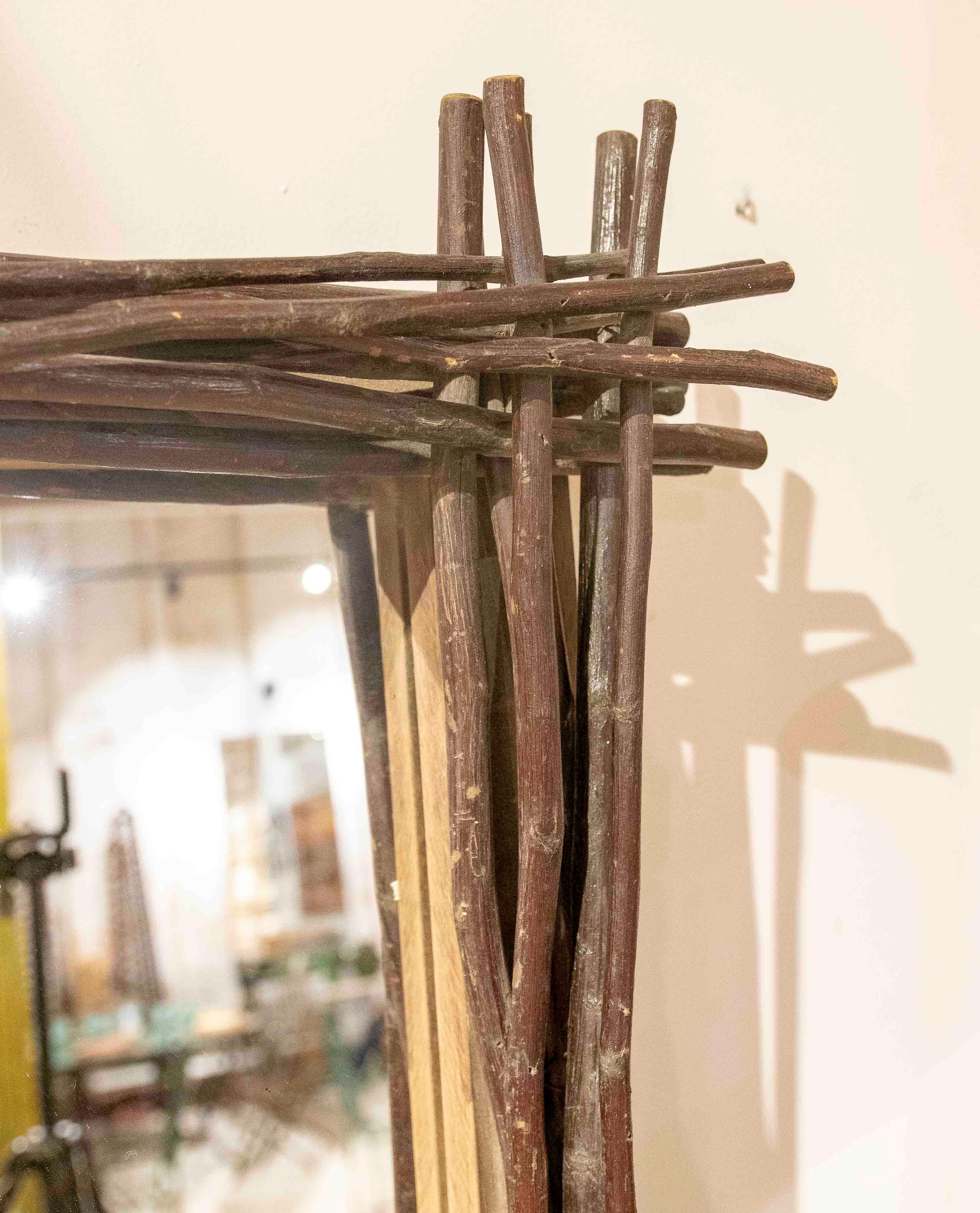 1970s Rustic Style Mirror with Natural Wood Branch Frame For Sale 2