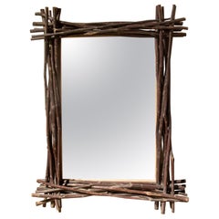 1970s Rustic Style Mirror with Natural Wood Branch Frame