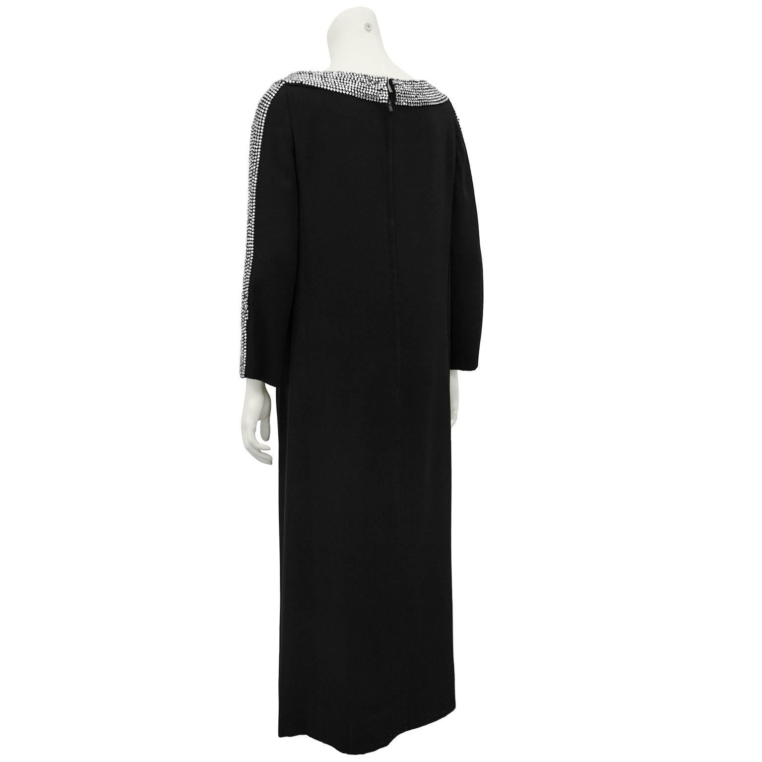 1970s Ruth McCulloch Black Dress with Rhinestone Trim  In Excellent Condition For Sale In Toronto, Ontario