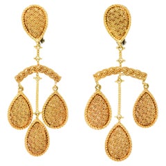 1970's Ruth Satsky 18 Karat Gold Chandelier Drop Ear-Clip Earrings