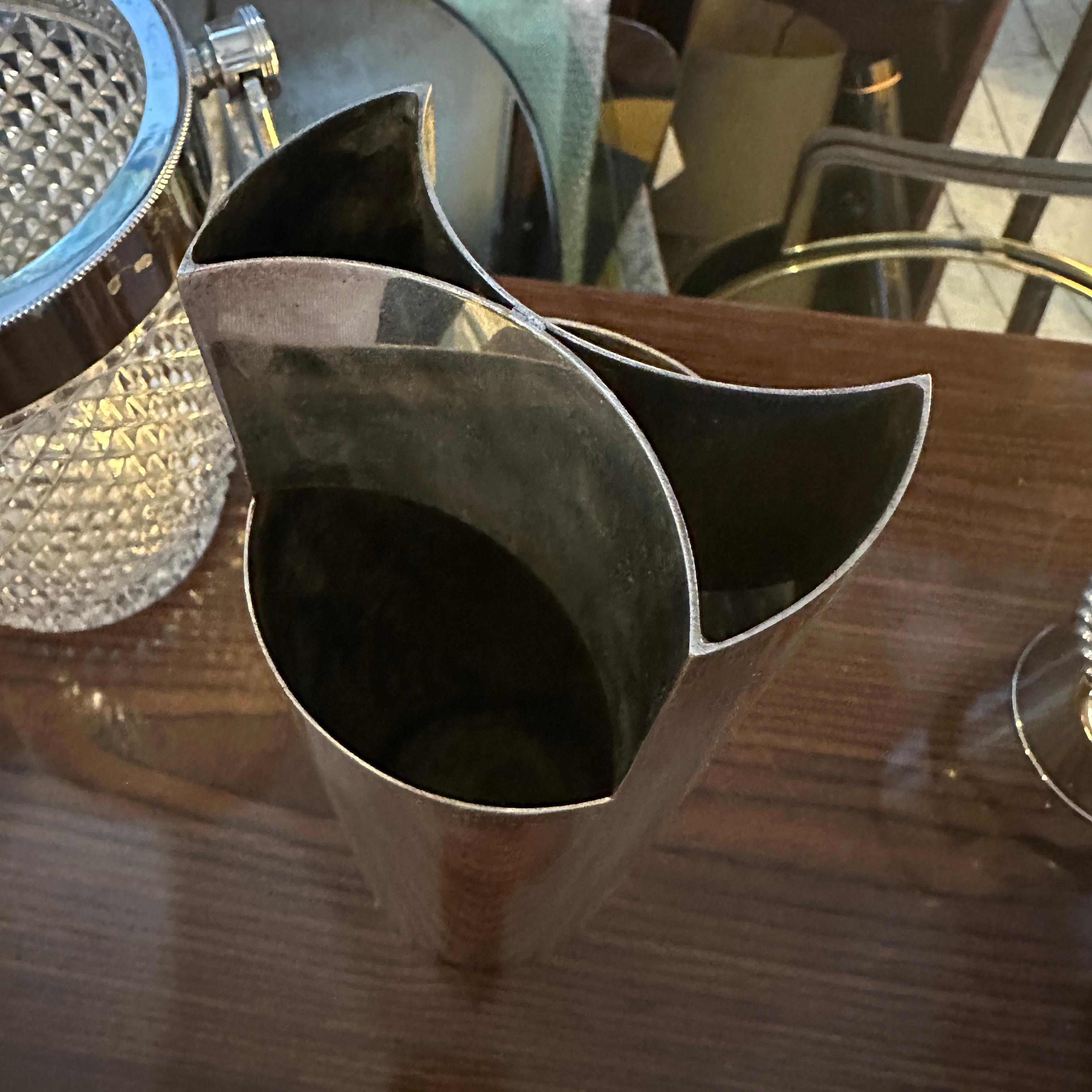 1970er Sabattini Stil Minimalistische versilberte italienische Vase im Angebot 6